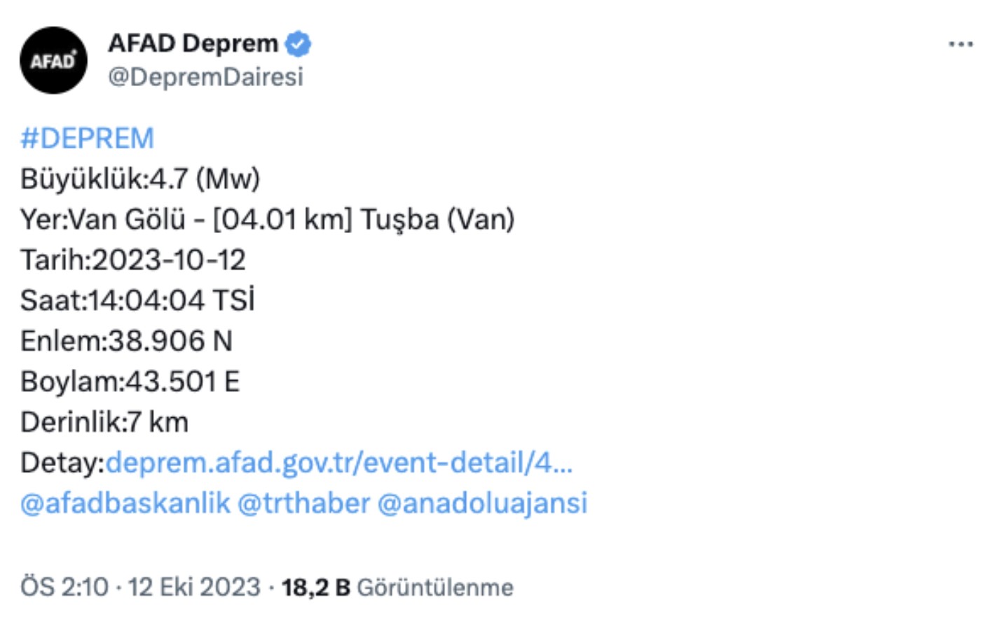 AFAD Duyurdu Vanda Korkutan Deprem