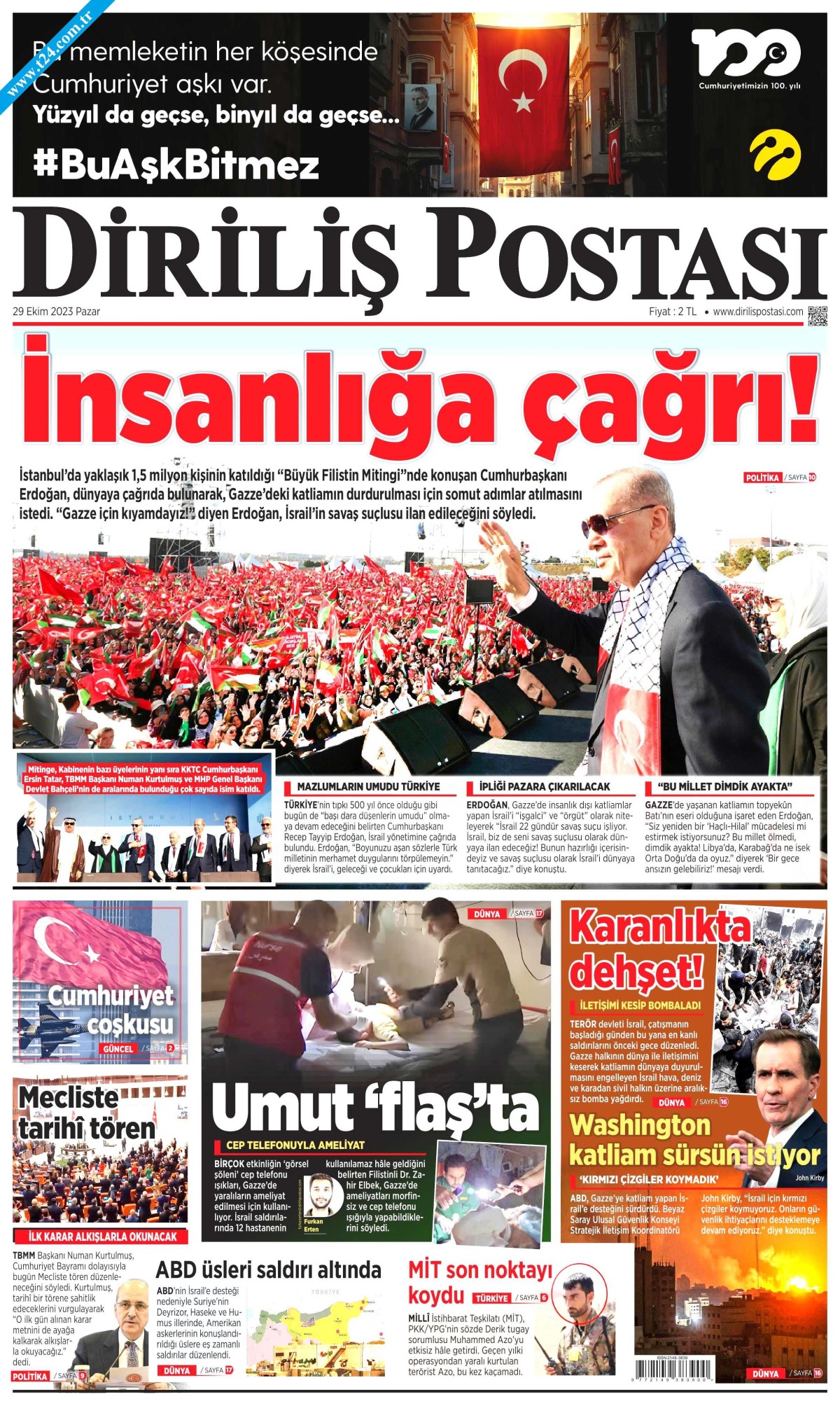 Gazeteler Cumhuriyet’in 100. yılını nasıl gördü? İşte manşetler…