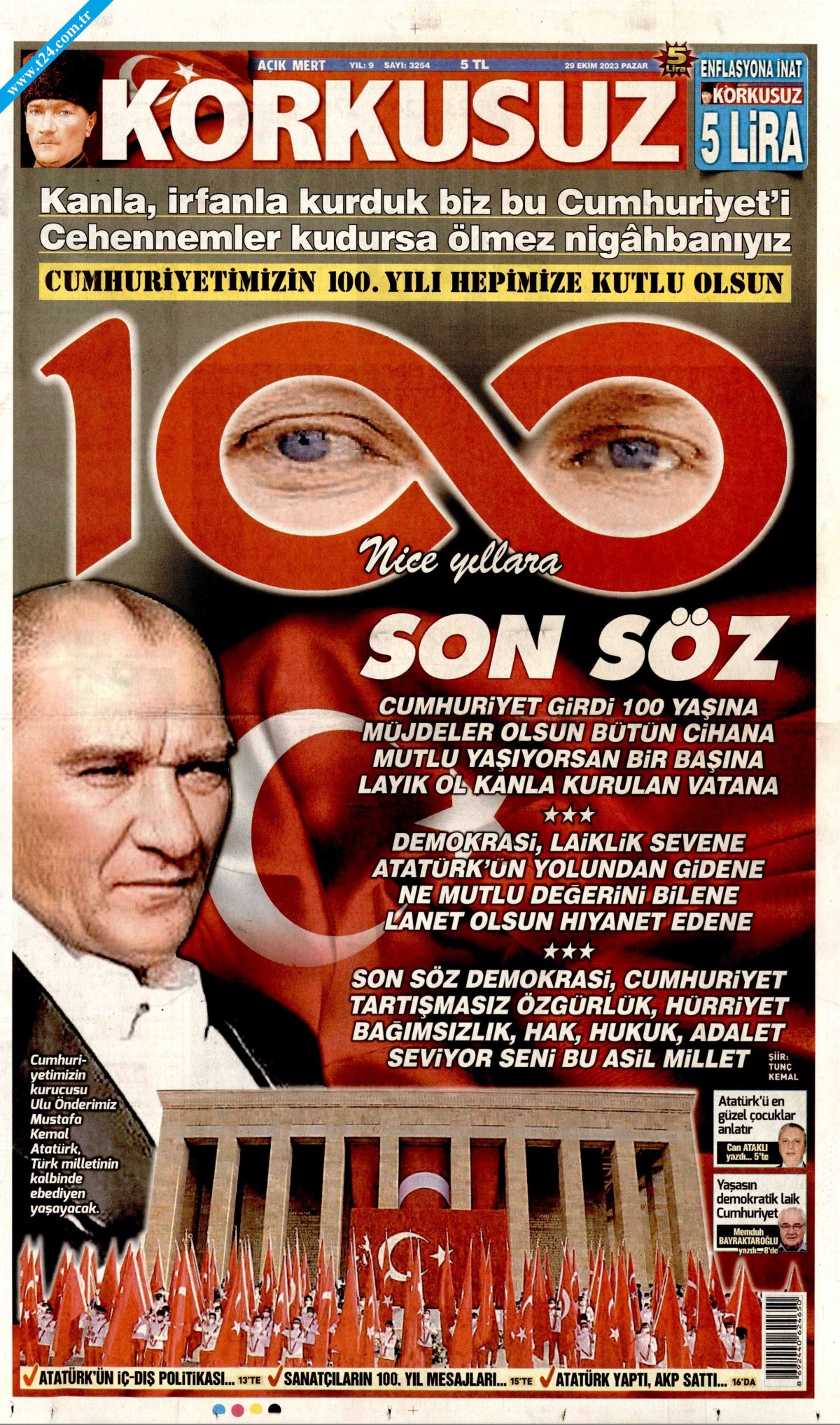 Gazeteler Cumhuriyet’in 100. yılını nasıl gördü? İşte manşetler…