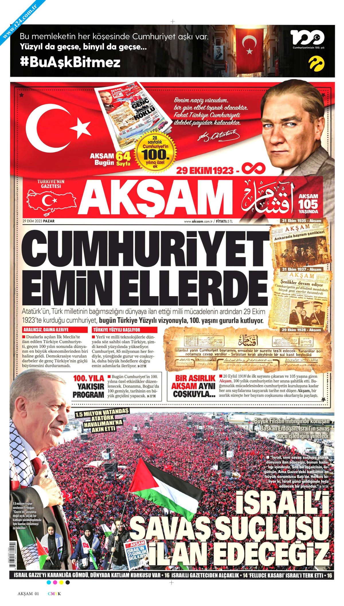 Gazeteler Cumhuriyet’in 100. yılını nasıl gördü? İşte manşetler…