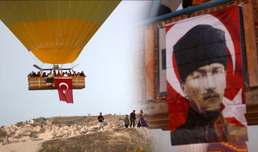 Kapadokya, Türk bayrakları ve Atatürk posterleriyle donatıldı