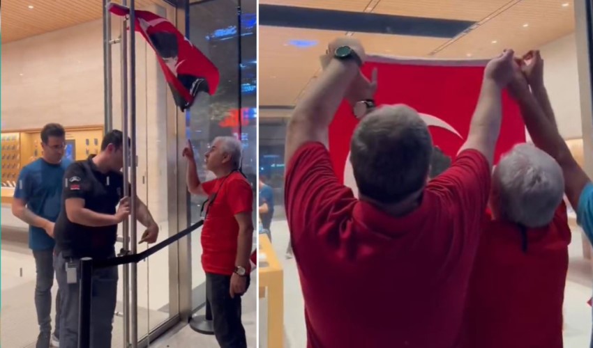 Apple Bağdat Caddesi şubesine yurttaşlar Türk bayrağı astı: 'Burası Türkiye'