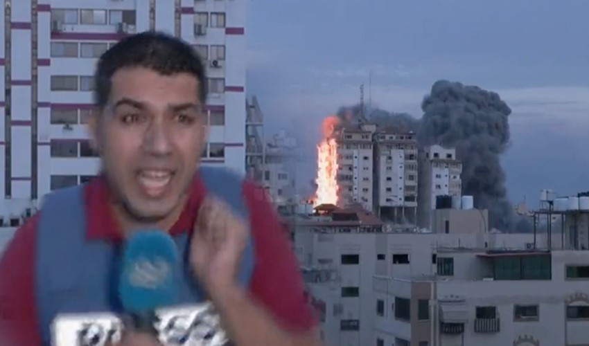 14 katlı bina yerle bir oldu: Gazze'deki muhabir bombalı saldırıya canlı yayında yakalandı