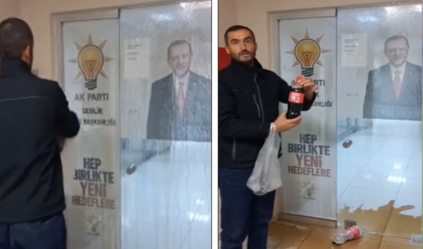 Bursa'da bir yurttaş, AKP İlçe Başkanlığı önüne kola döktü: 'Yere dökmeyelim'