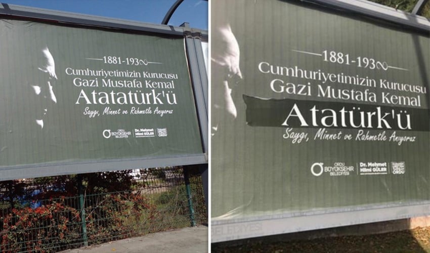 AKP’li belediye Atatürk’ün adını bile düzgün yazamadı! Bant çekilerek düzeltildi