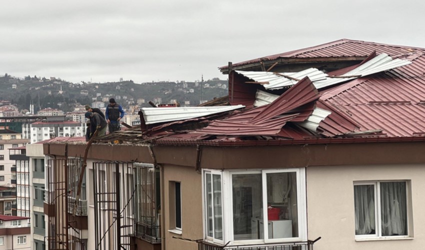 Rize'de şiddetli rüzgarın vurduğu felakette binaların çatıları uçtu
