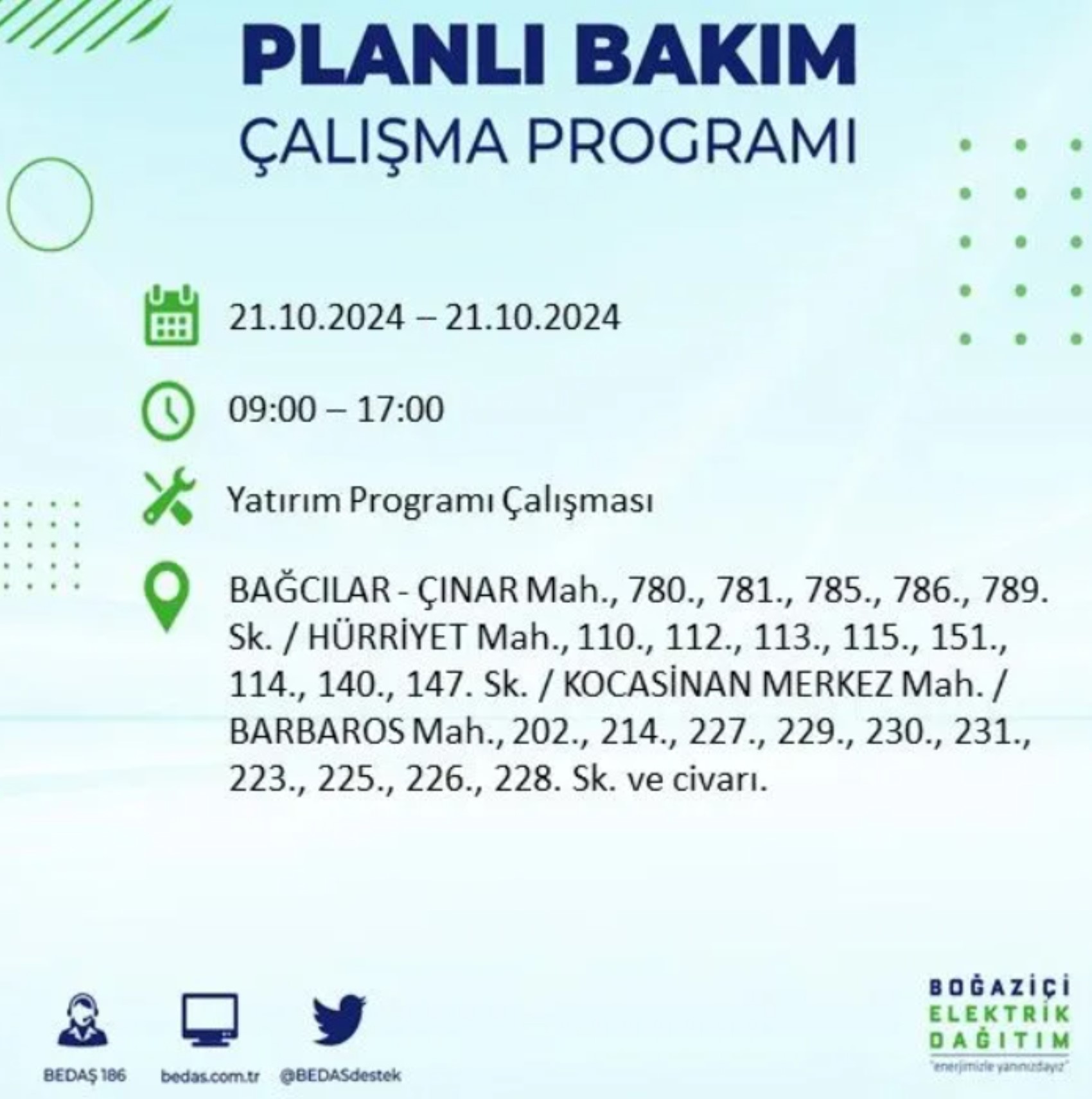 İstanbul'da elektrik kesintisi: 21 Ekim'de hangi mahalleler etkilenecek?