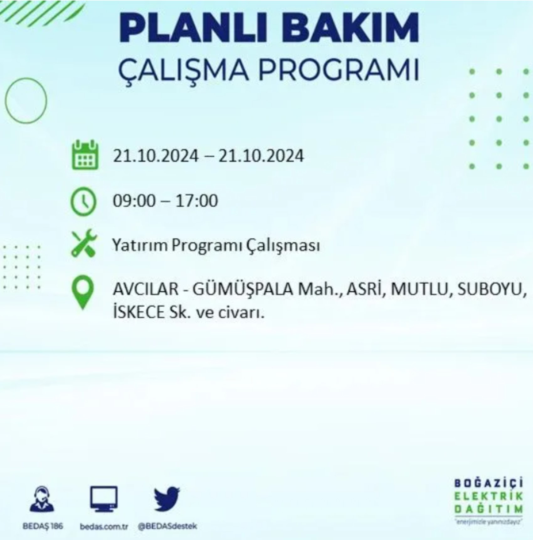 İstanbul'da elektrik kesintisi: 21 Ekim'de hangi mahalleler etkilenecek?