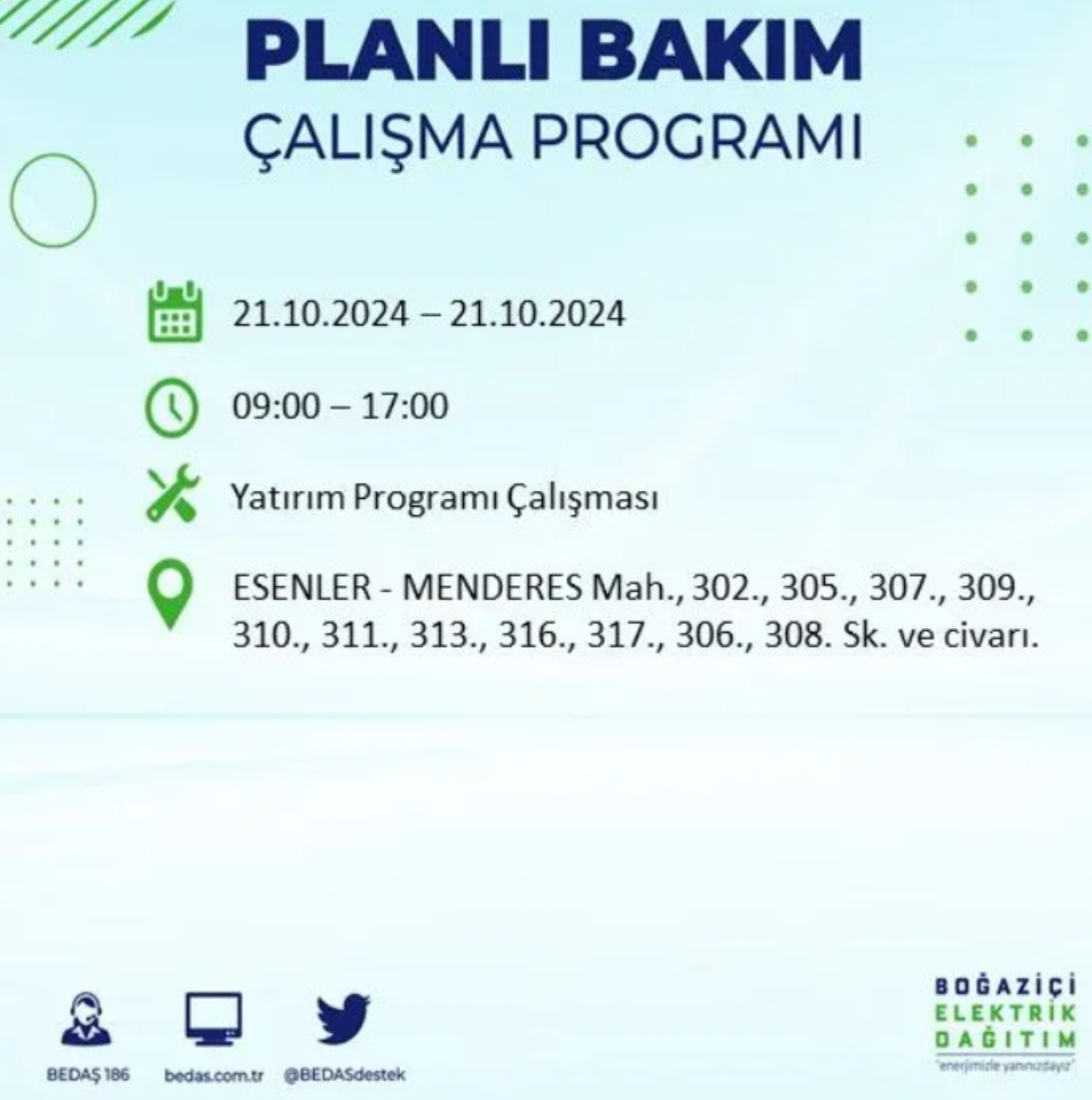 İstanbul'da elektrik kesintisi: 21 Ekim'de hangi mahalleler etkilenecek?