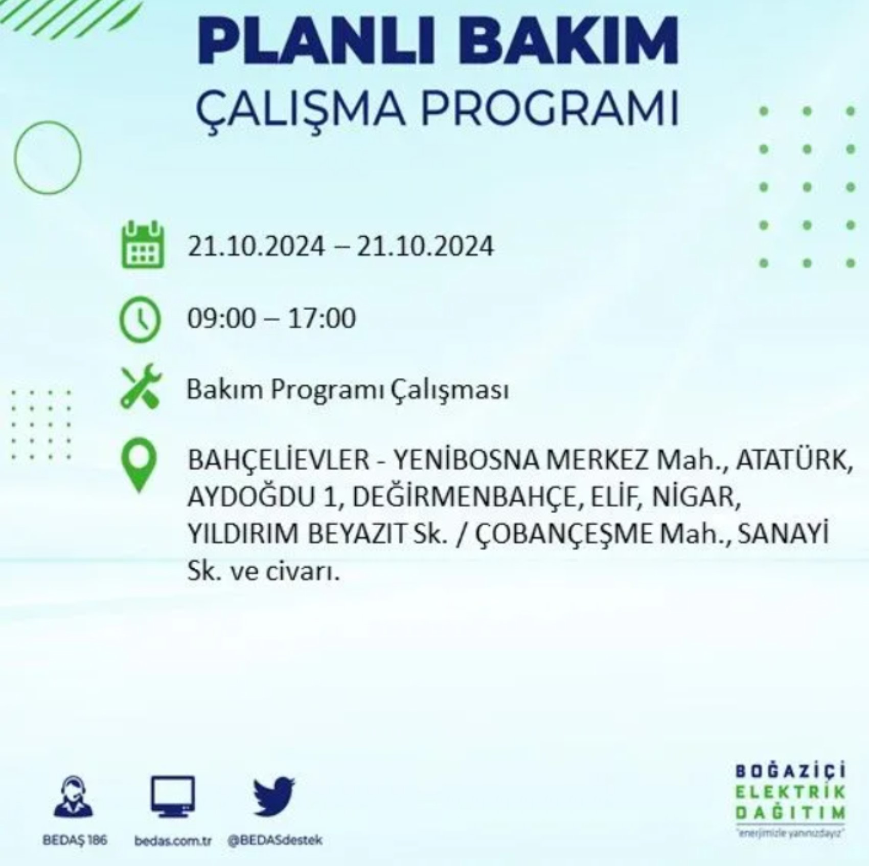 İstanbul'da elektrik kesintisi: 21 Ekim'de hangi mahalleler etkilenecek?