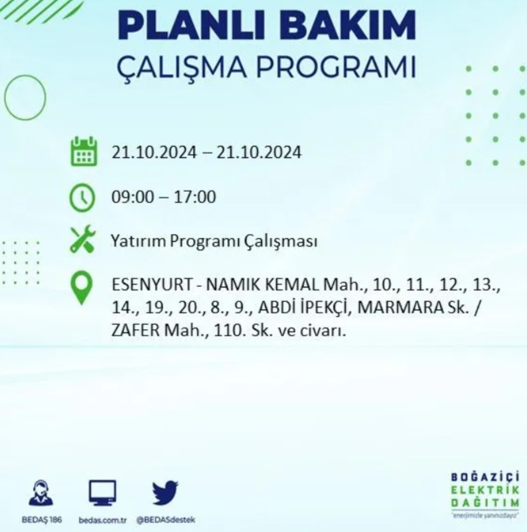 İstanbul'da elektrik kesintisi: 21 Ekim'de hangi mahalleler etkilenecek?