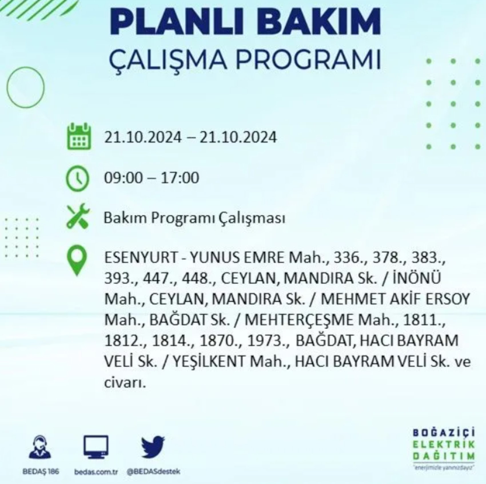 İstanbul'da elektrik kesintisi: 21 Ekim'de hangi mahalleler etkilenecek?