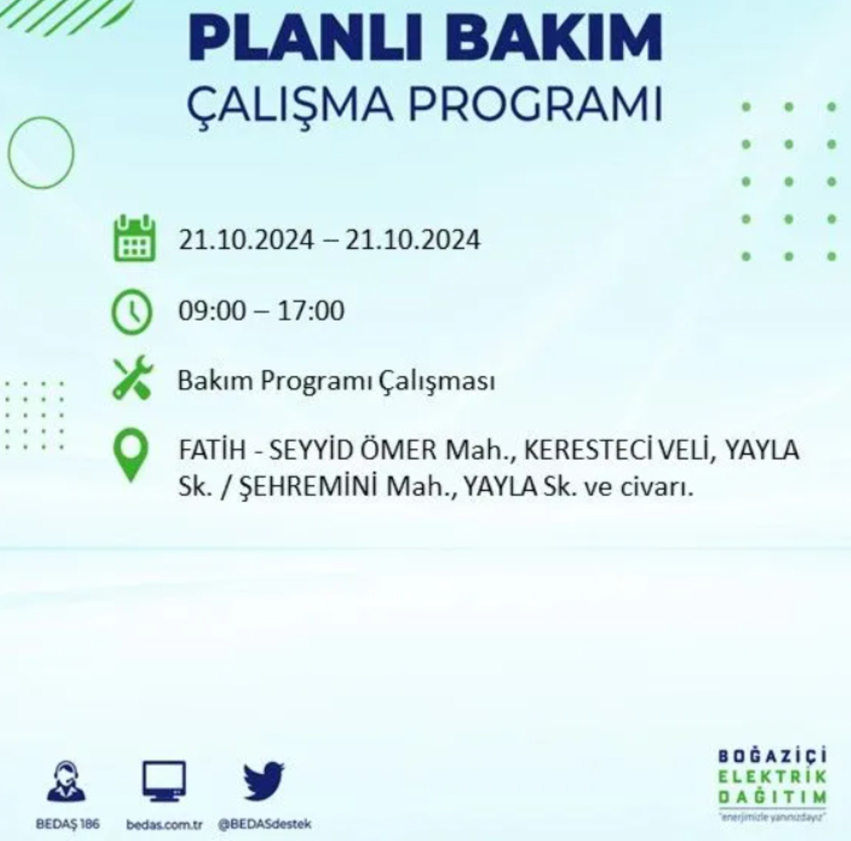 İstanbul'da elektrik kesintisi: 21 Ekim'de hangi mahalleler etkilenecek?