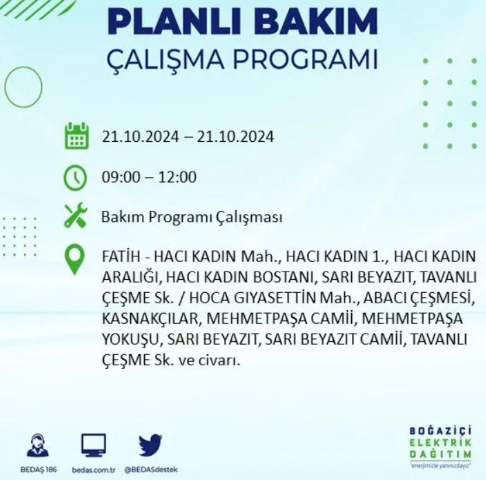 İstanbul'da elektrik kesintisi: 21 Ekim'de hangi mahalleler etkilenecek?