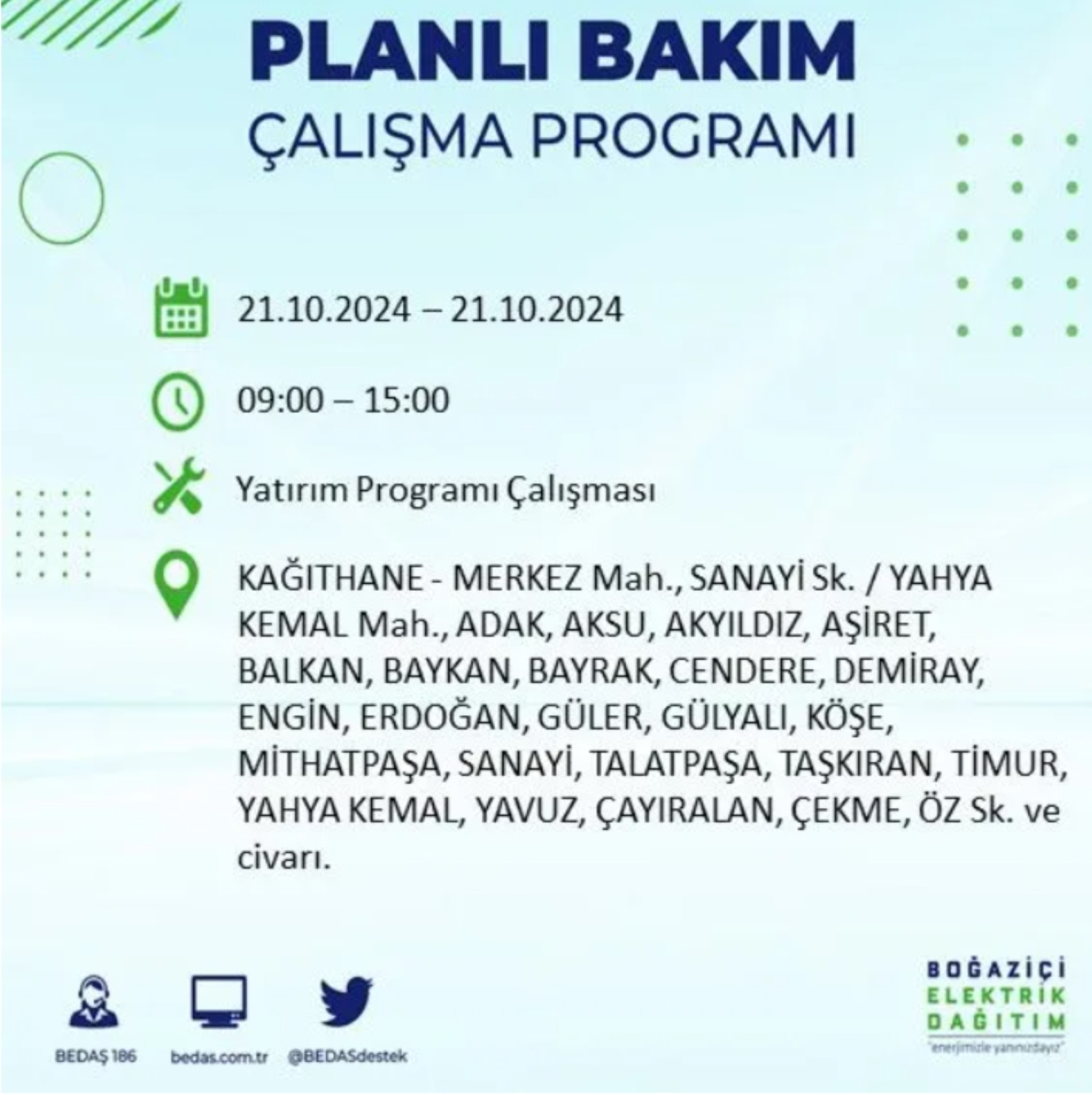 İstanbul'da elektrik kesintisi: 21 Ekim'de hangi mahalleler etkilenecek?