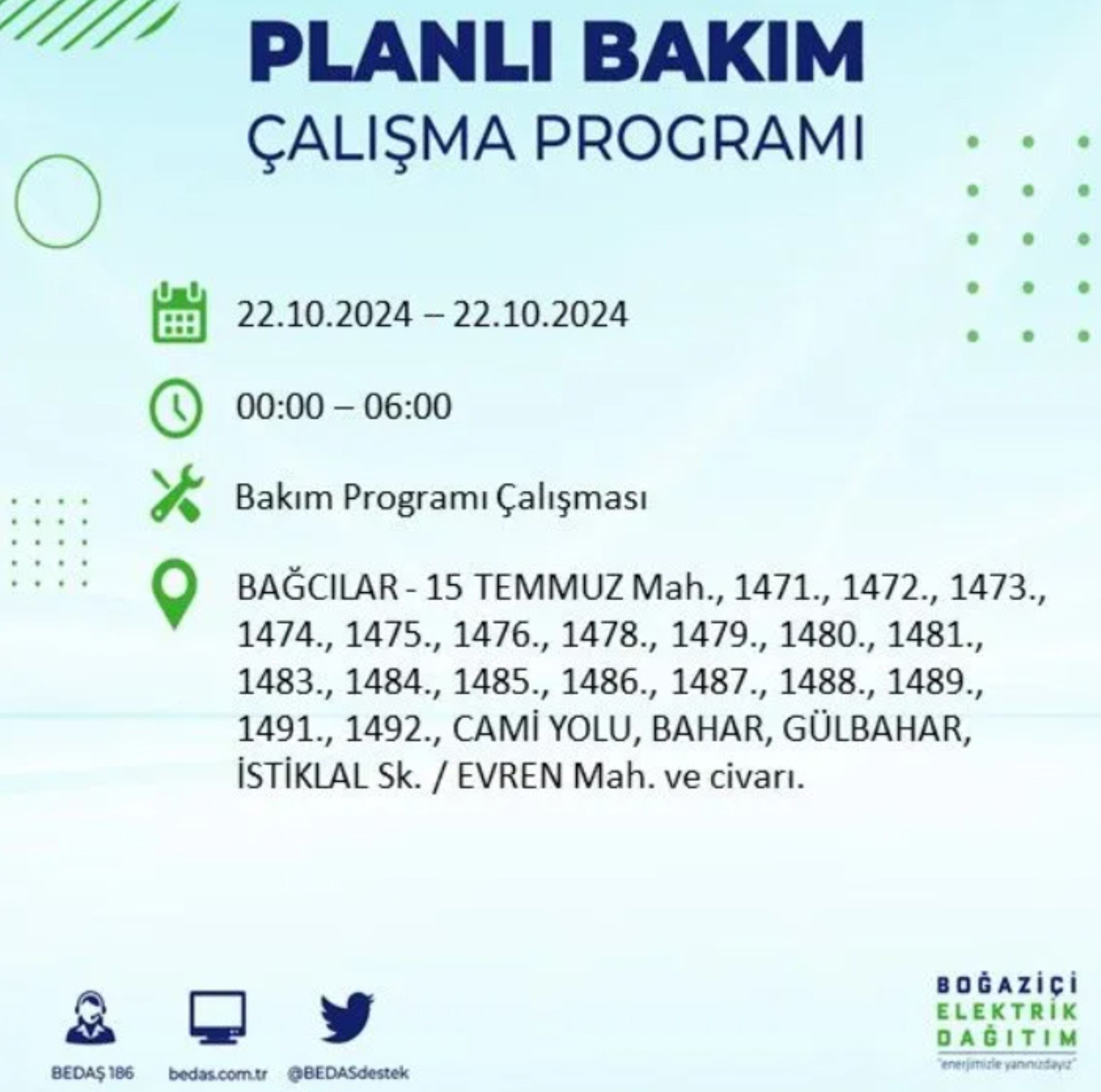 İstanbul’un hangi ilçelerinde elektrik kesintisi olacak? BEDAŞ 22 Ekim elektrik kesintisi yaşanacak yerleri açıkladı!