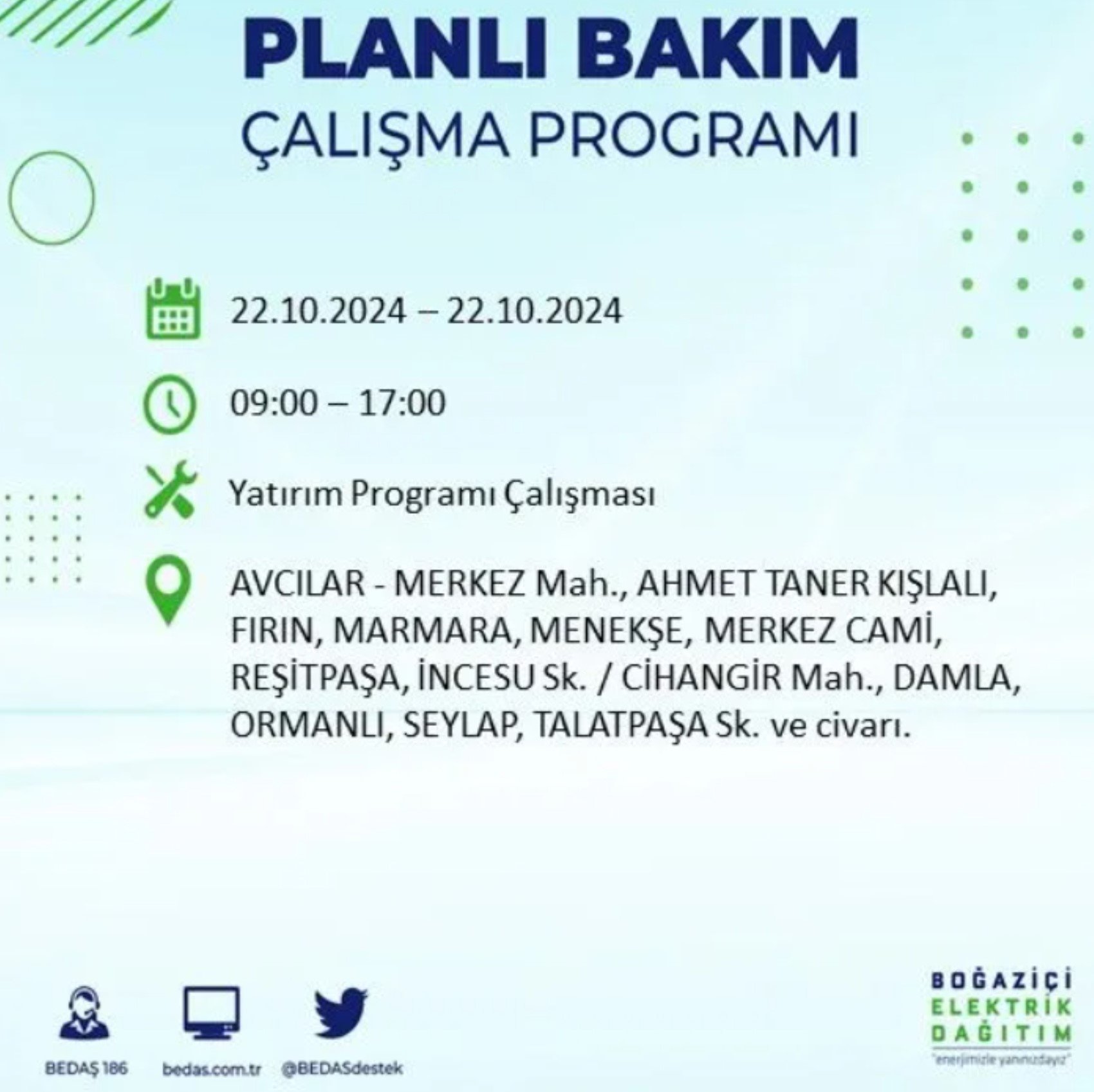 İstanbul’un hangi ilçelerinde elektrik kesintisi olacak? BEDAŞ 22 Ekim elektrik kesintisi yaşanacak yerleri açıkladı!