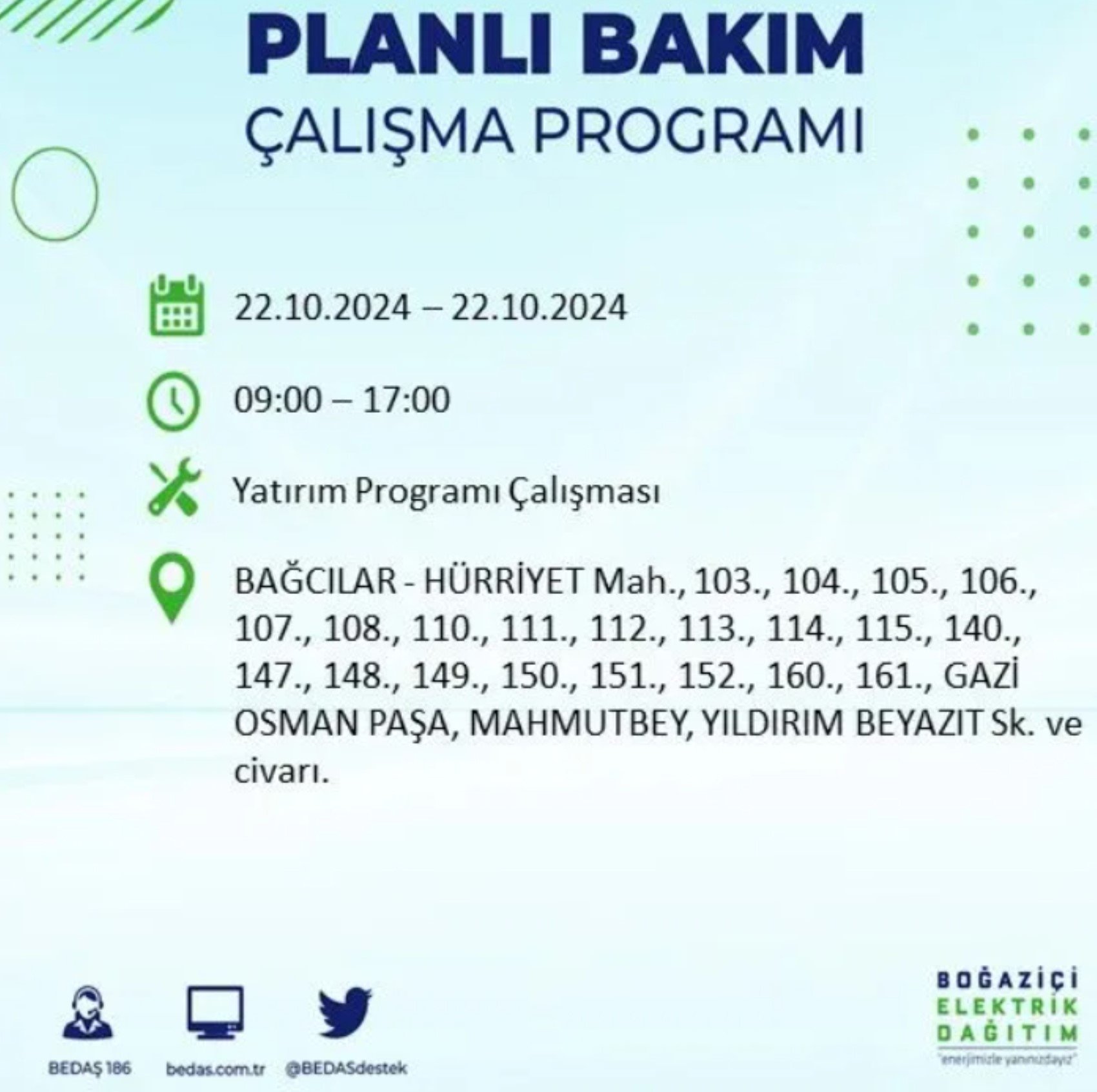 İstanbul’un hangi ilçelerinde elektrik kesintisi olacak? BEDAŞ 22 Ekim elektrik kesintisi yaşanacak yerleri açıkladı!