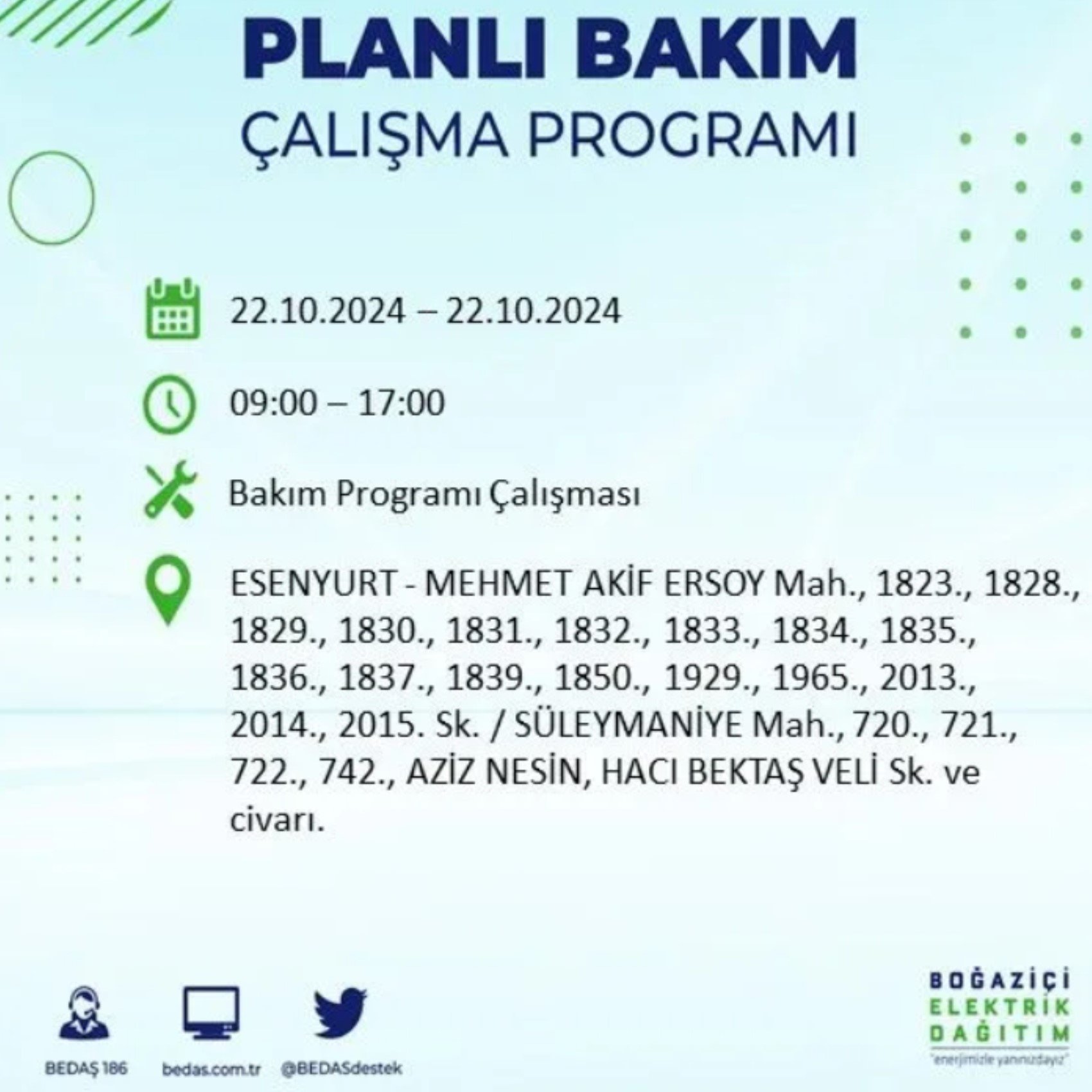 İstanbul’un hangi ilçelerinde elektrik kesintisi olacak? BEDAŞ 22 Ekim elektrik kesintisi yaşanacak yerleri açıkladı!