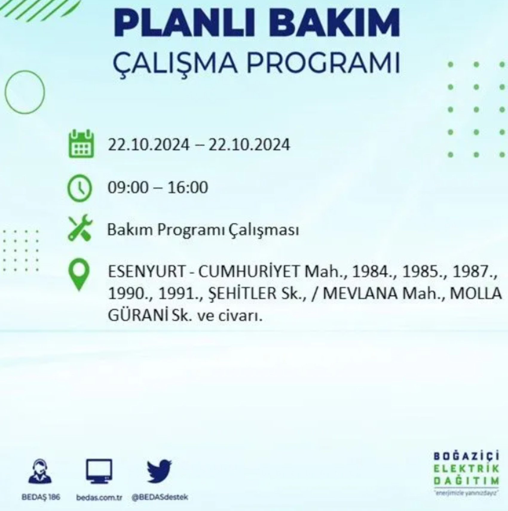 İstanbul’un hangi ilçelerinde elektrik kesintisi olacak? BEDAŞ 22 Ekim elektrik kesintisi yaşanacak yerleri açıkladı!