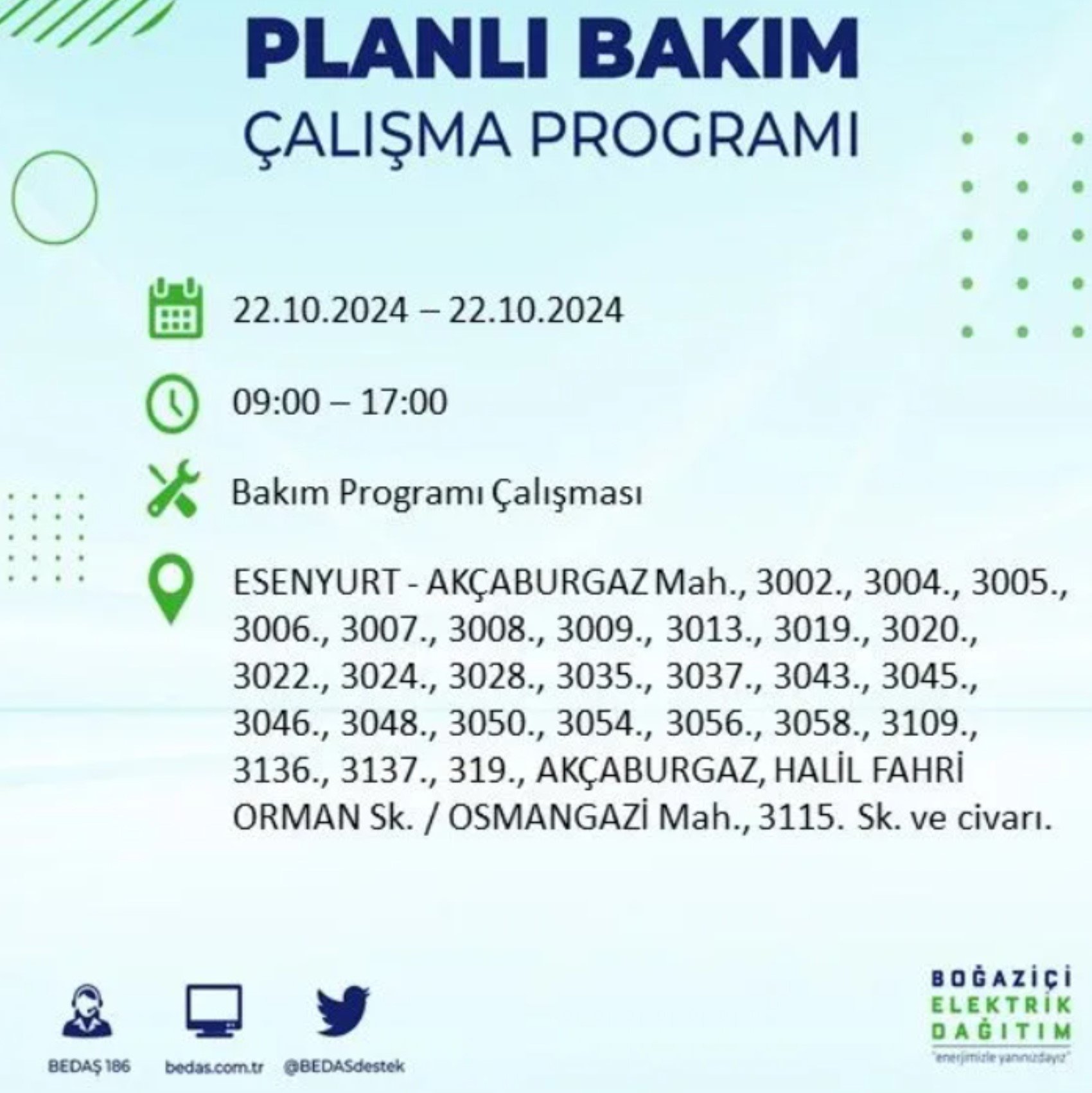 İstanbul’un hangi ilçelerinde elektrik kesintisi olacak? BEDAŞ 22 Ekim elektrik kesintisi yaşanacak yerleri açıkladı!