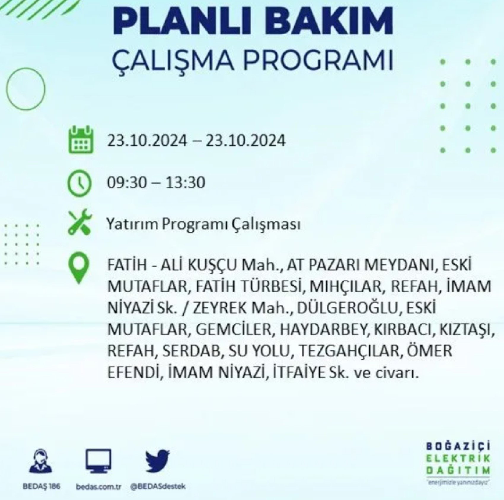 İstanbul'da elektrik kesintisi: 23 Ekim'de hangi mahalleler etkilenecek?