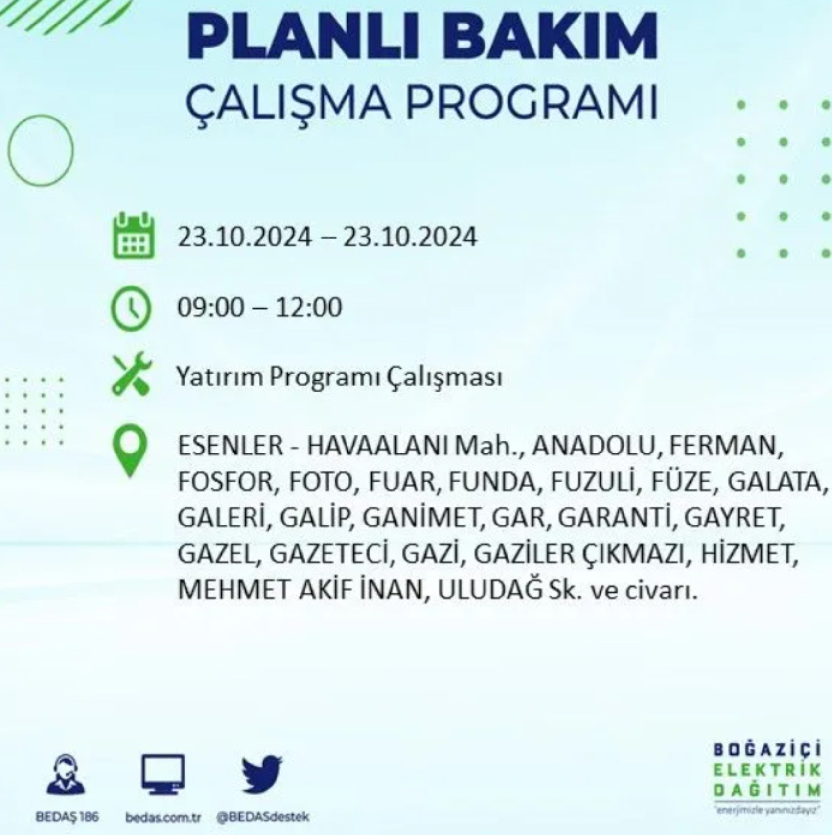 İstanbul'da elektrik kesintisi: 23 Ekim'de hangi mahalleler etkilenecek?