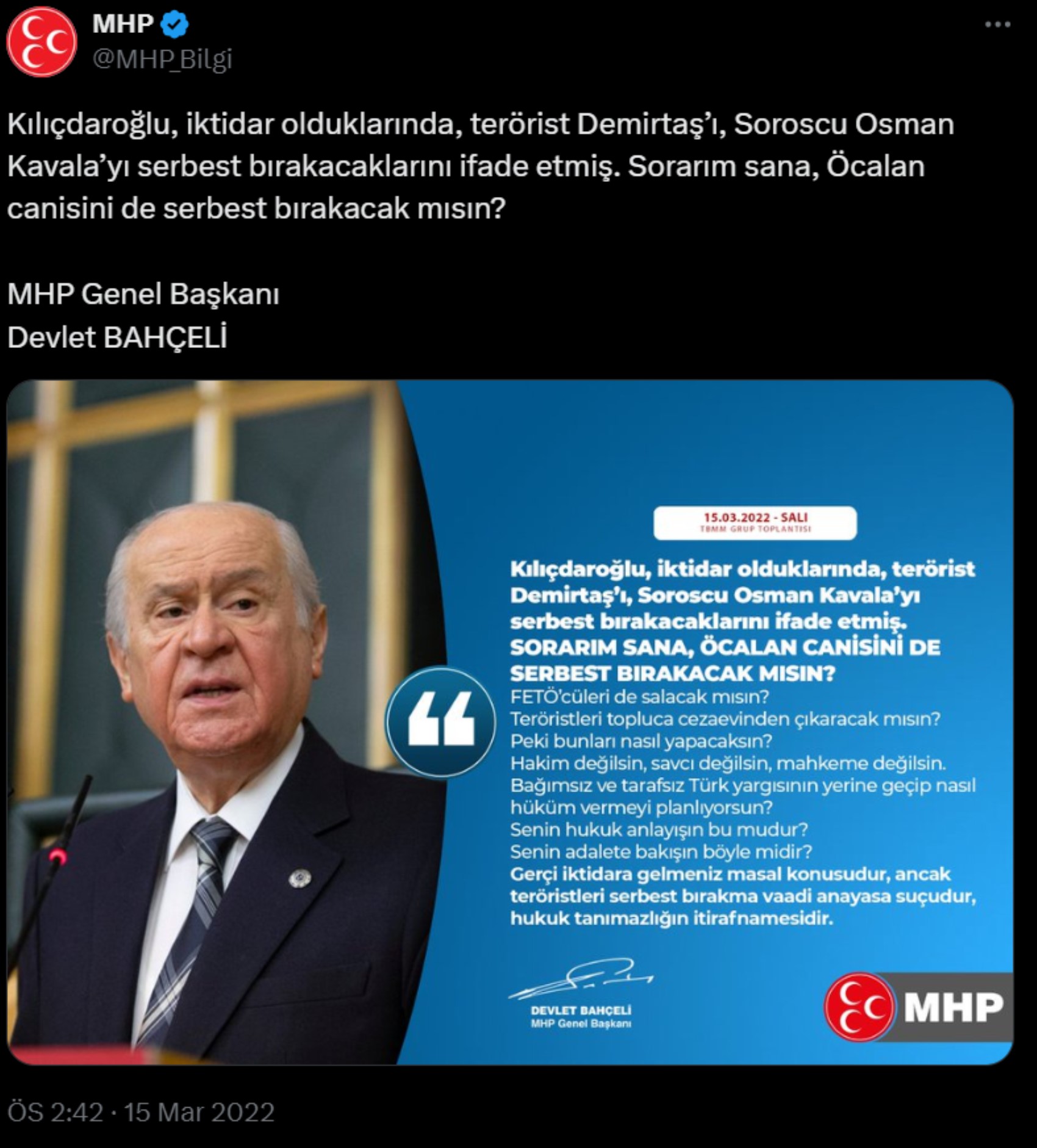 MHP, 'Öcalan' paylaşımını silmeyi unuttu, yurttaşlar yorum yağrdırdı: 'Kurt yediği ayazı unuttu'