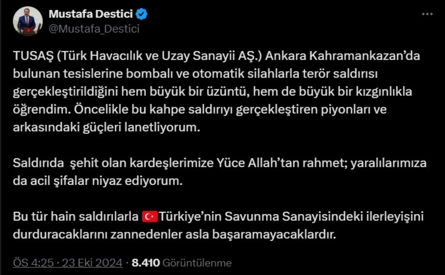 TUSAŞ patlaması ardından siyasi isimlerden gelen geçmiş olsun mesajları!