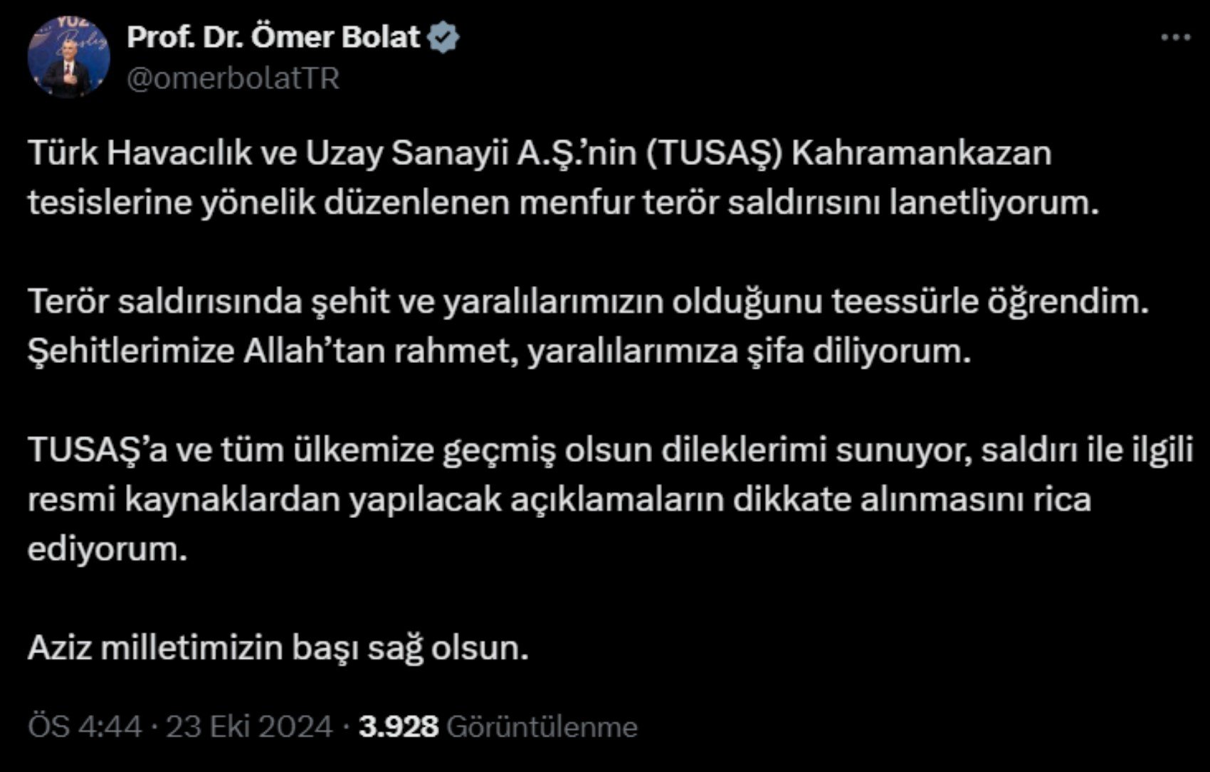 TUSAŞ patlaması ardından siyasi isimlerden gelen geçmiş olsun mesajları!