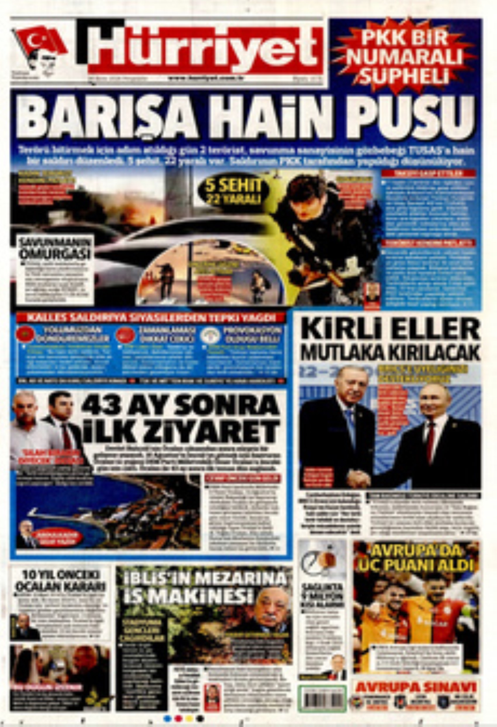 TUSAŞ'a hain terör saldırısı! Gazete manşetleri nasıl gördü?
