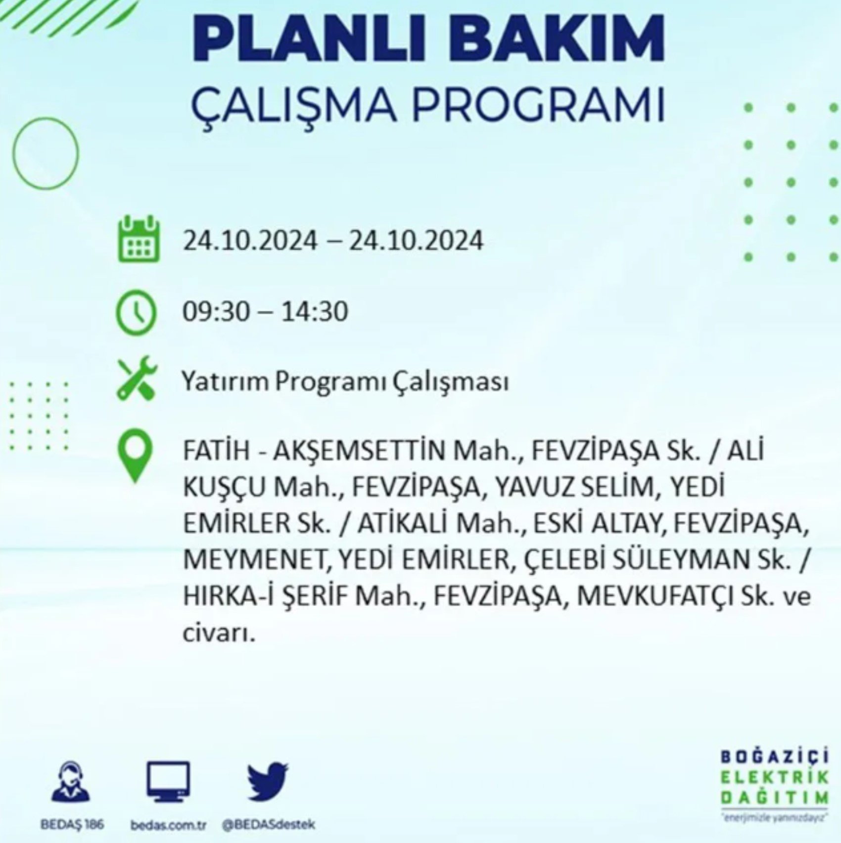 İstanbul'da elektrik kesintisi: 24 Ekim'de hangi mahalleler etkilenecek?