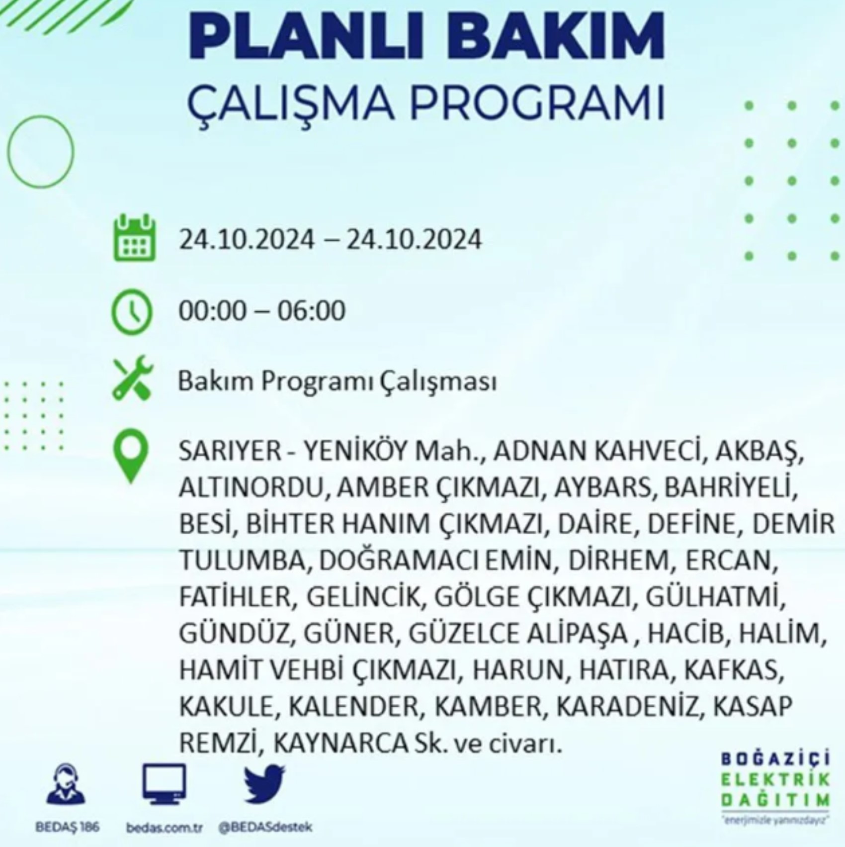 İstanbul'da elektrik kesintisi: 24 Ekim'de hangi mahalleler etkilenecek?