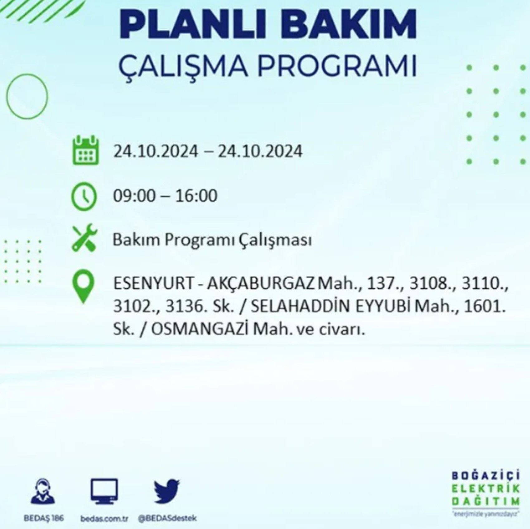 İstanbul'da elektrik kesintisi: 24 Ekim'de hangi mahalleler etkilenecek?