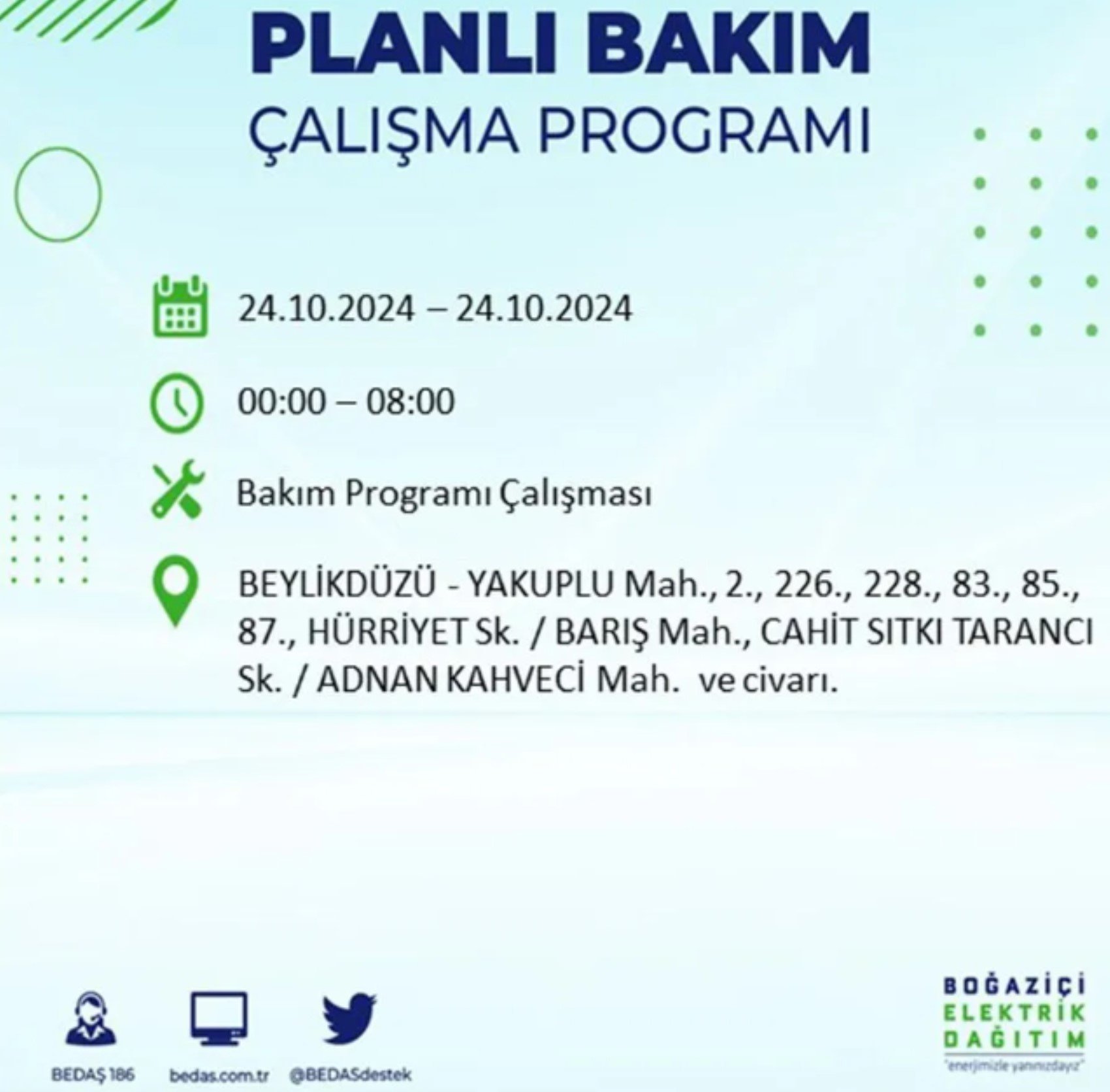 İstanbul'da elektrik kesintisi: 24 Ekim'de hangi mahalleler etkilenecek?