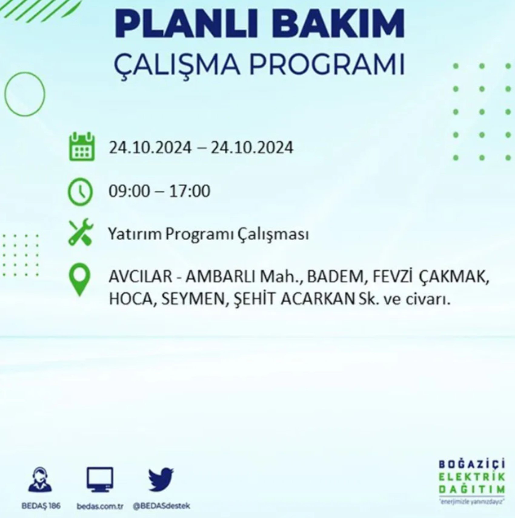 İstanbul'da elektrik kesintisi: 24 Ekim'de hangi mahalleler etkilenecek?