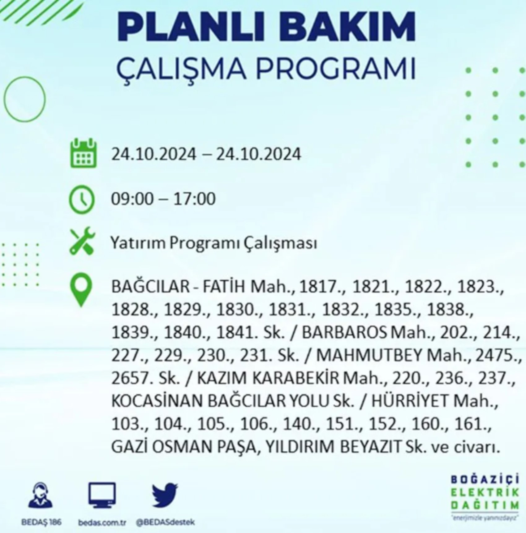 İstanbul'da elektrik kesintisi: 24 Ekim'de hangi mahalleler etkilenecek?