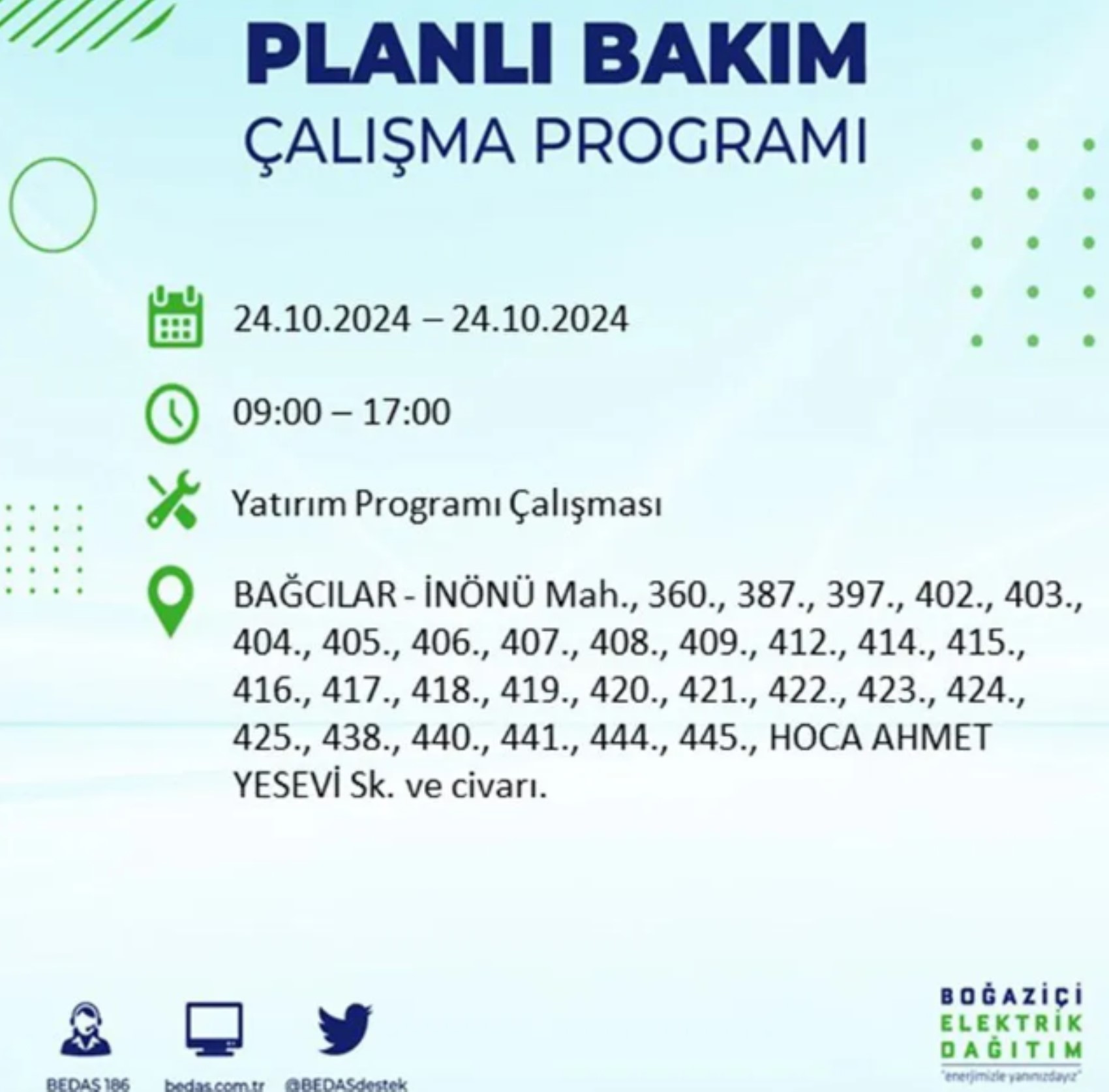 İstanbul'da elektrik kesintisi: 24 Ekim'de hangi mahalleler etkilenecek?