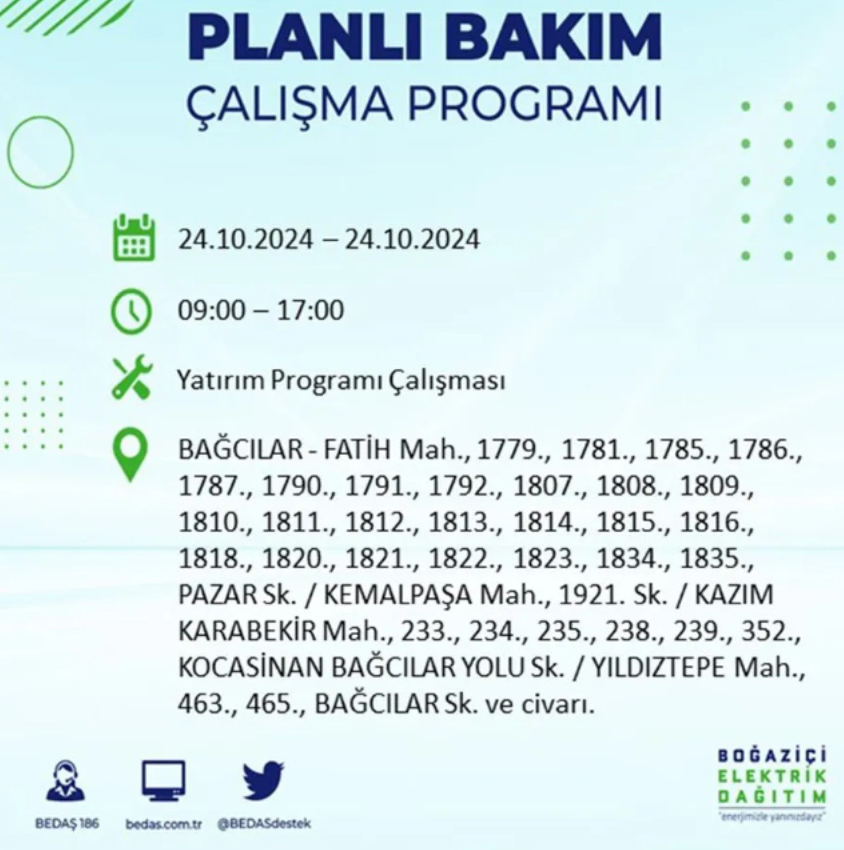 İstanbul'da elektrik kesintisi: 24 Ekim'de hangi mahalleler etkilenecek?