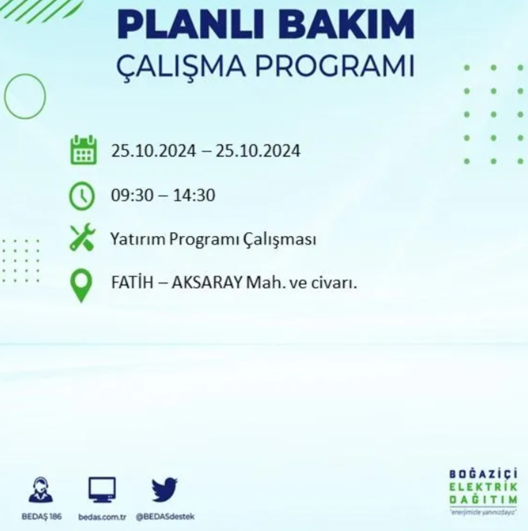 İstanbul'da elektrik kesintisi: 25 Ekim'de hangi mahalleler etkilenecek?