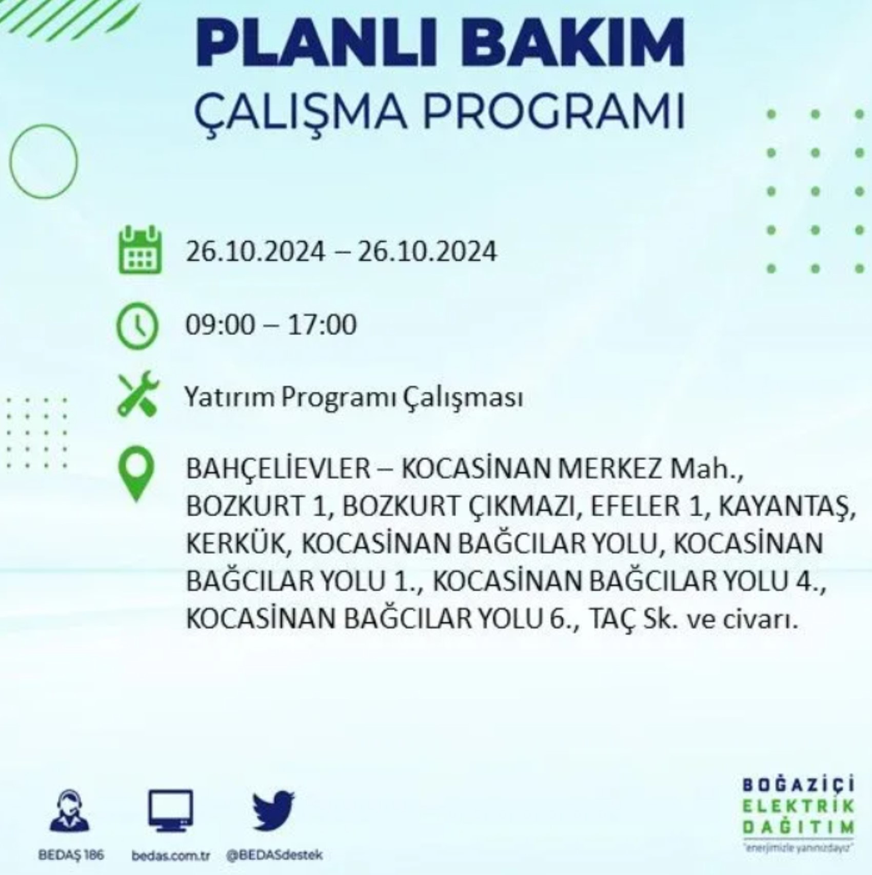 İstanbul'da elektrik kesintisi: 26 Ekim'de hangi mahalleler etkilenecek?