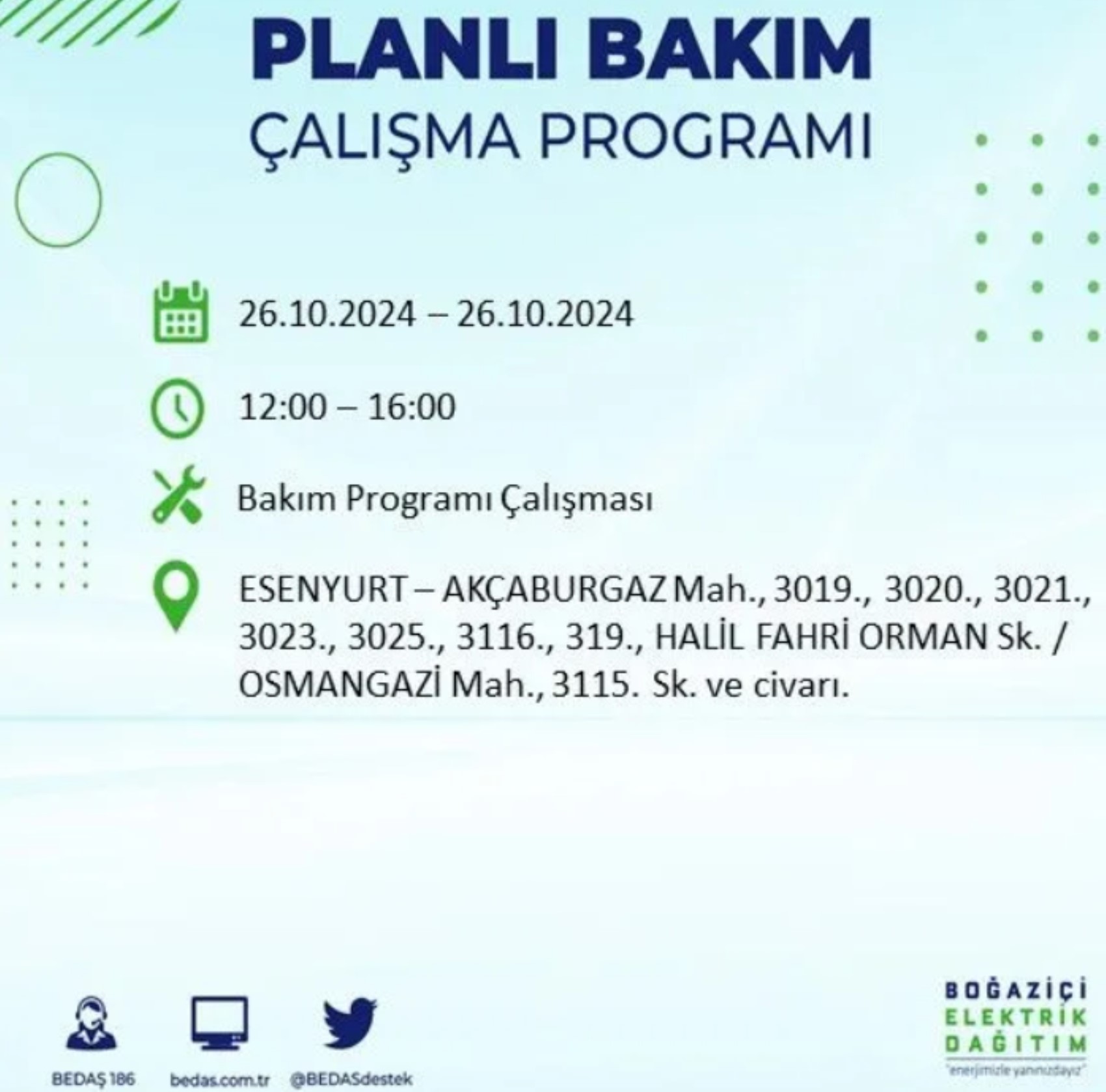 İstanbul'da elektrik kesintisi: 26 Ekim'de hangi mahalleler etkilenecek?