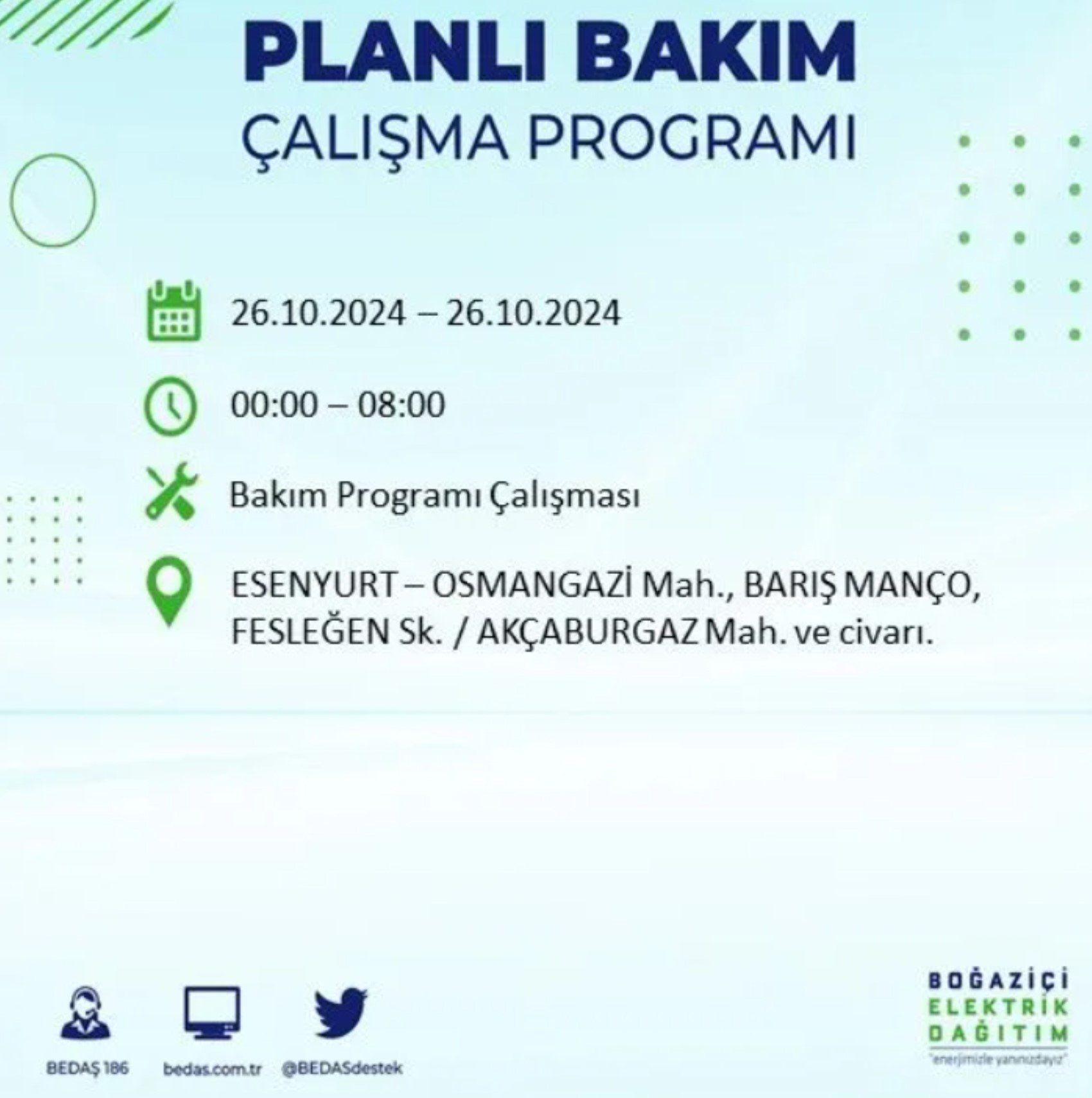 İstanbul'da elektrik kesintisi: 26 Ekim'de hangi mahalleler etkilenecek?