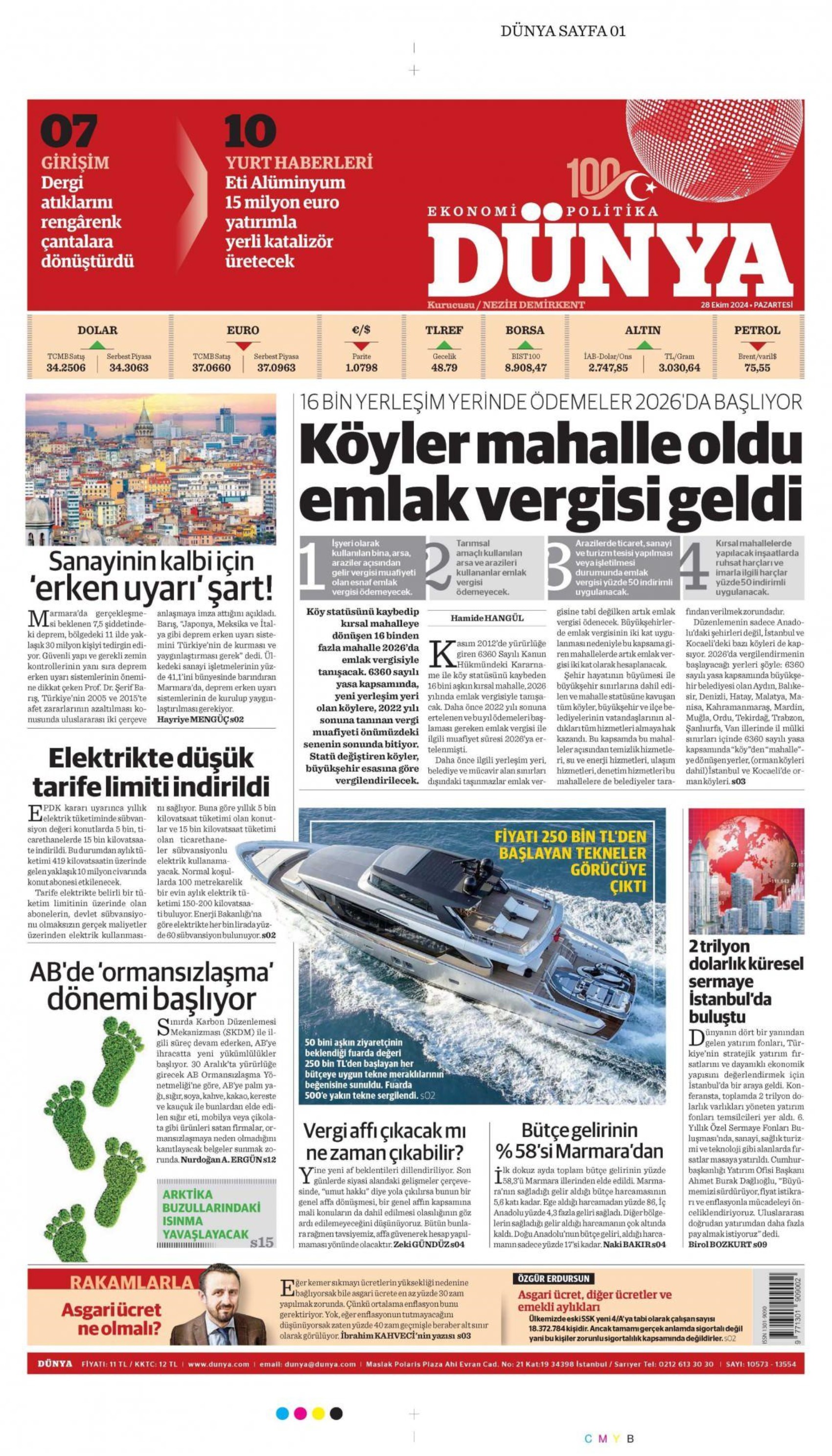 Gazetelerin birinci sayfa ve manşetleri (28 Ekim 2024)