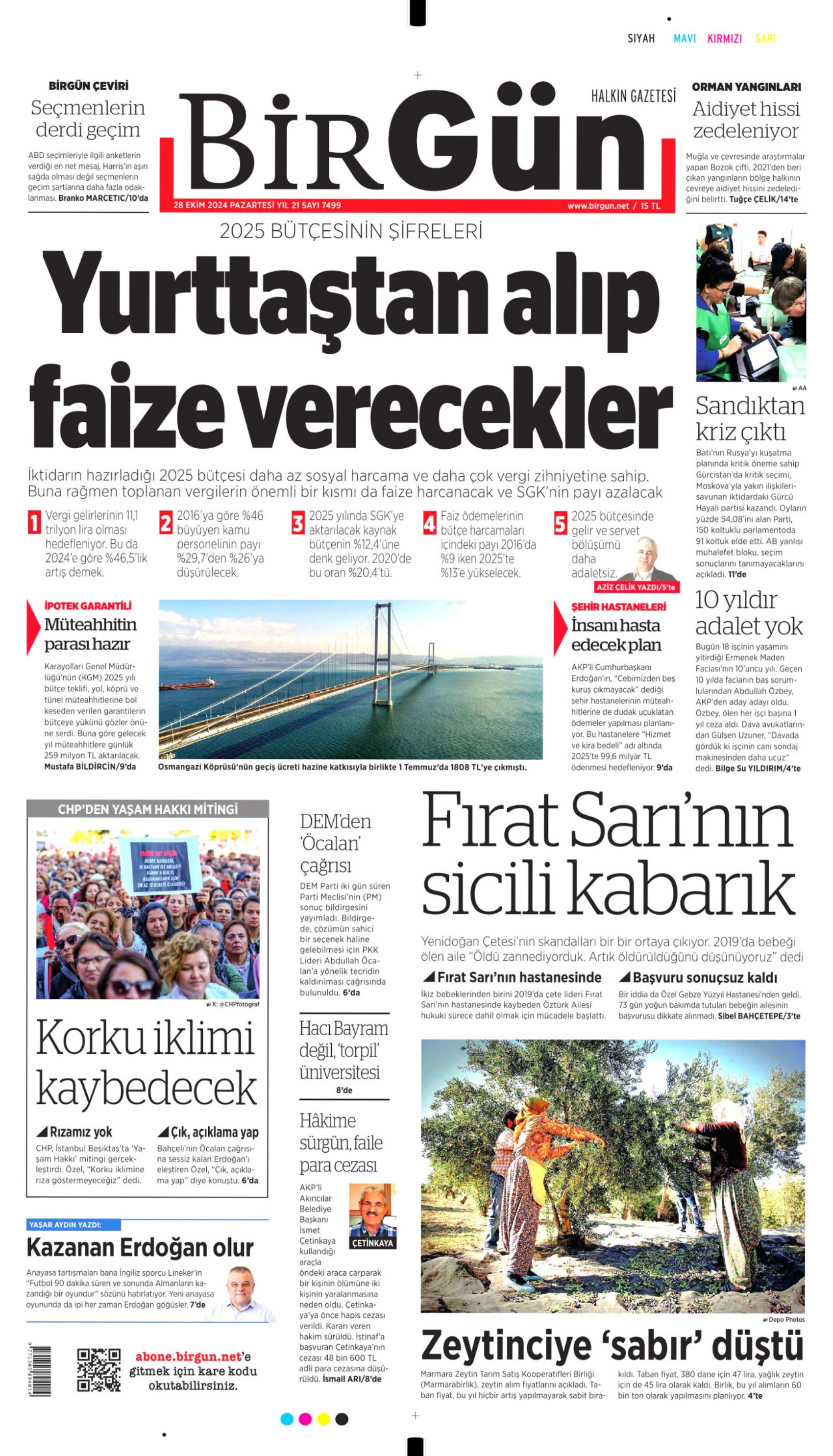 Gazetelerin birinci sayfa ve manşetleri (28 Ekim 2024)