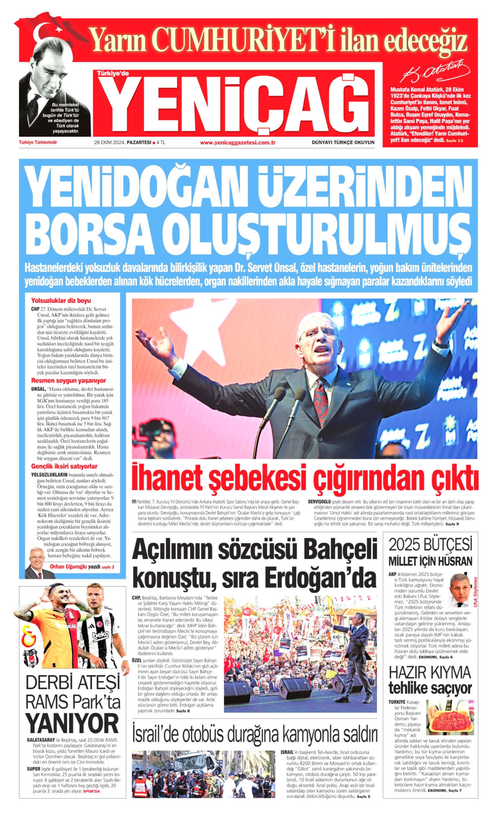 Gazetelerin birinci sayfa ve manşetleri (28 Ekim 2024)