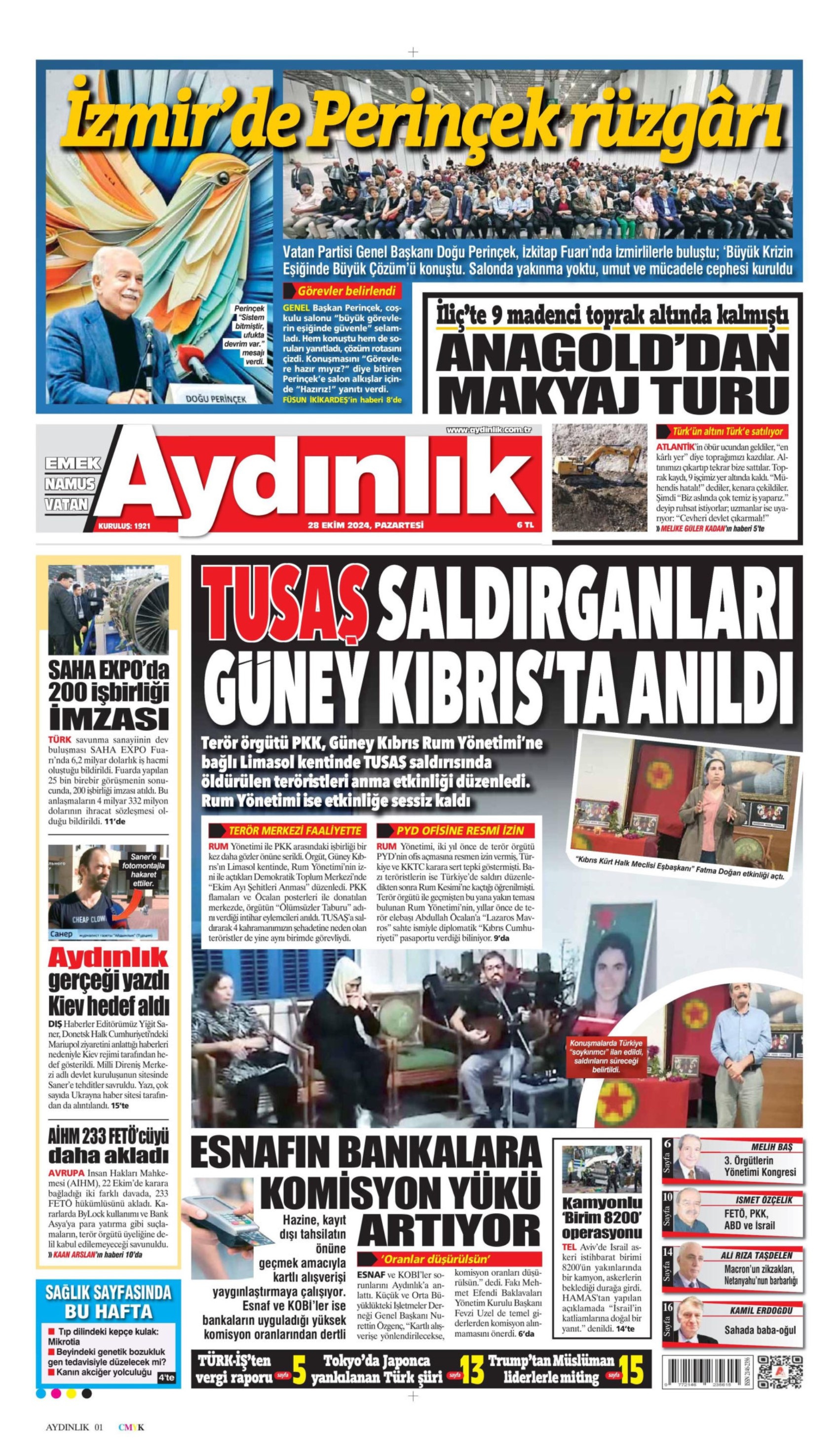 Gazetelerin birinci sayfa ve manşetleri (28 Ekim 2024)