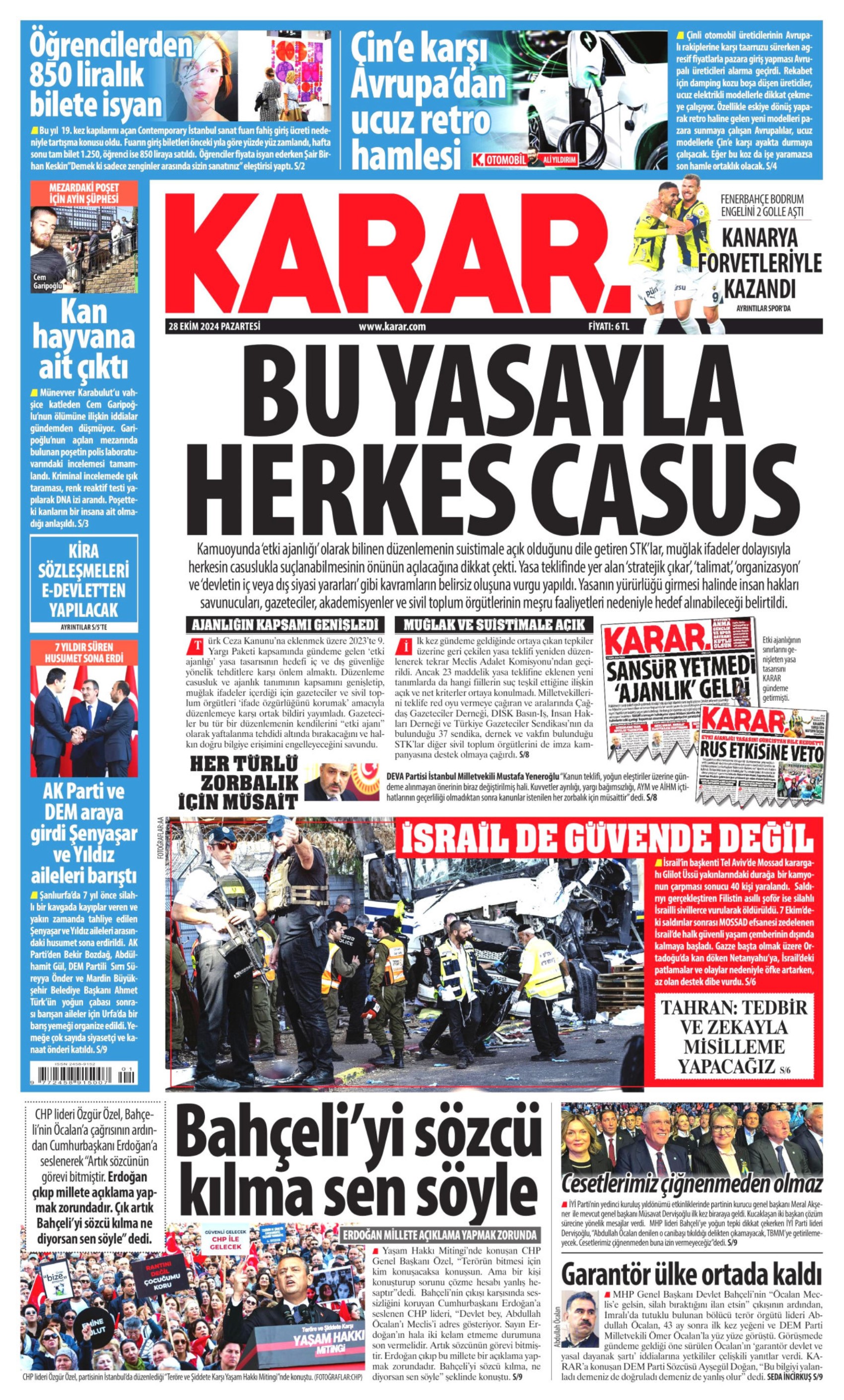 Gazetelerin birinci sayfa ve manşetleri (28 Ekim 2024)