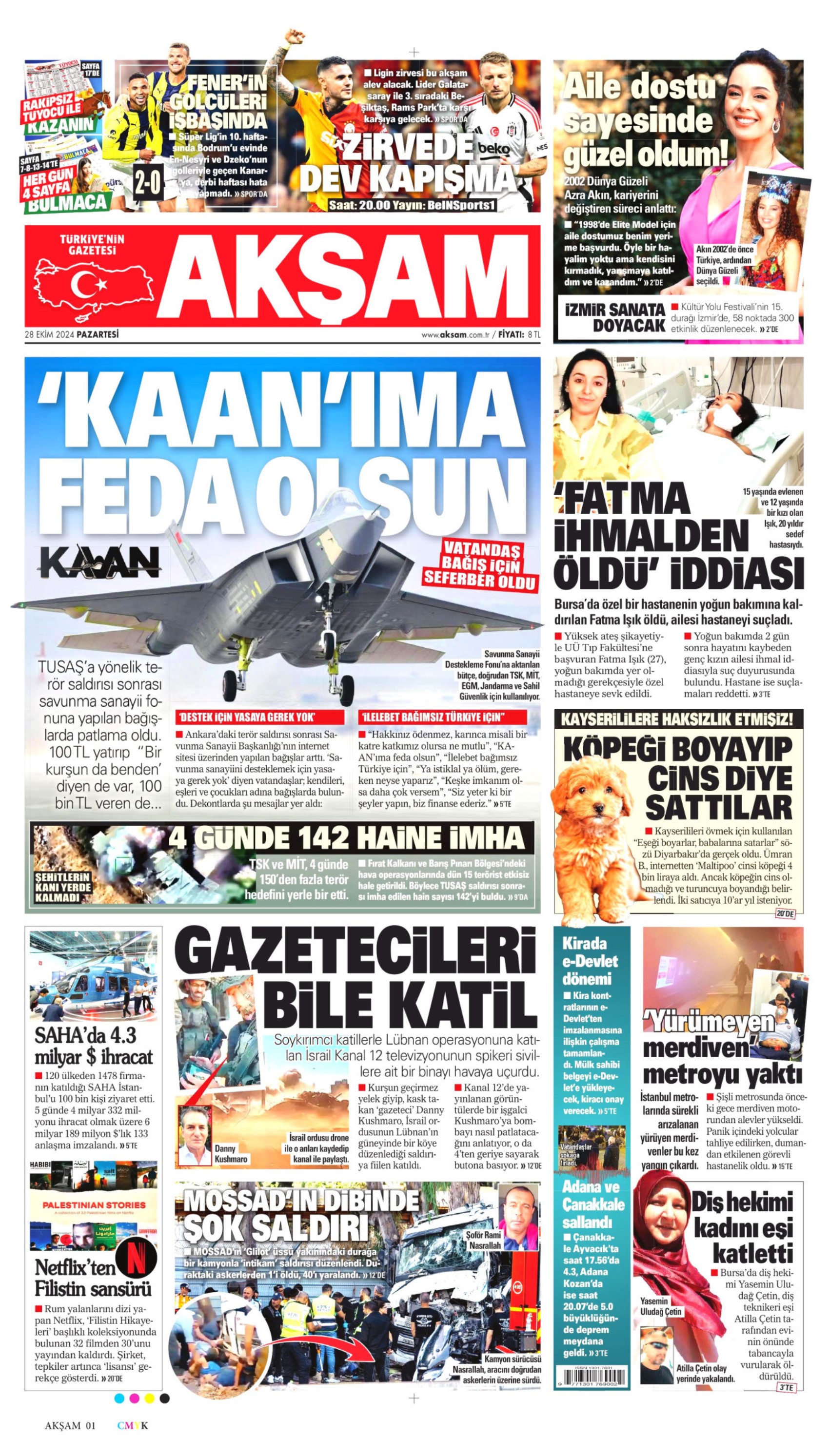 Gazetelerin birinci sayfa ve manşetleri (28 Ekim 2024)