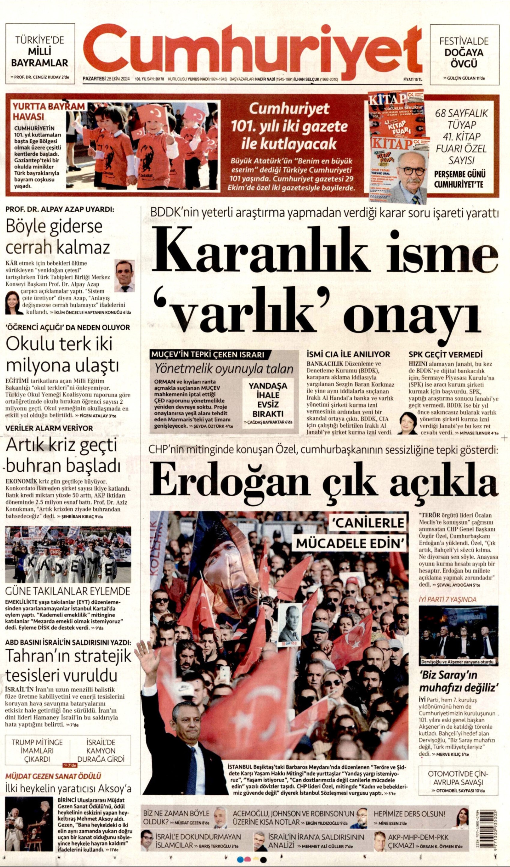 Gazetelerin birinci sayfa ve manşetleri (28 Ekim 2024)